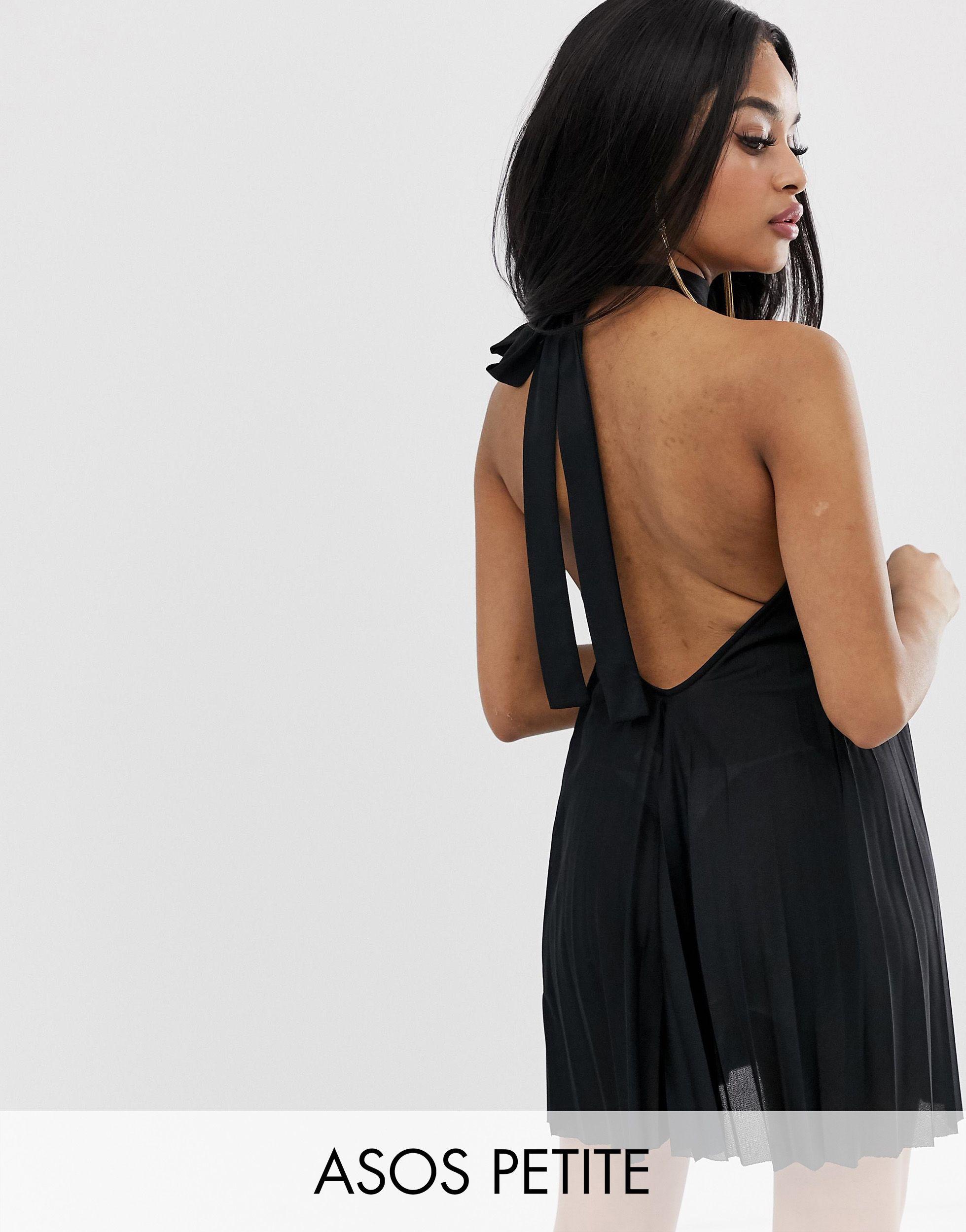 backless halter pleated mini dress