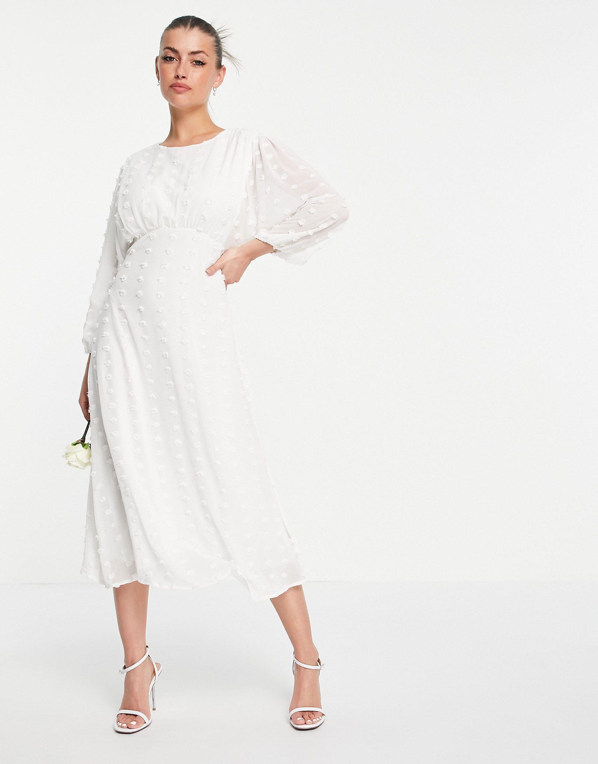 Vila Bridal Midi Tea Dress With Fluted Sleeves in White - Lyst