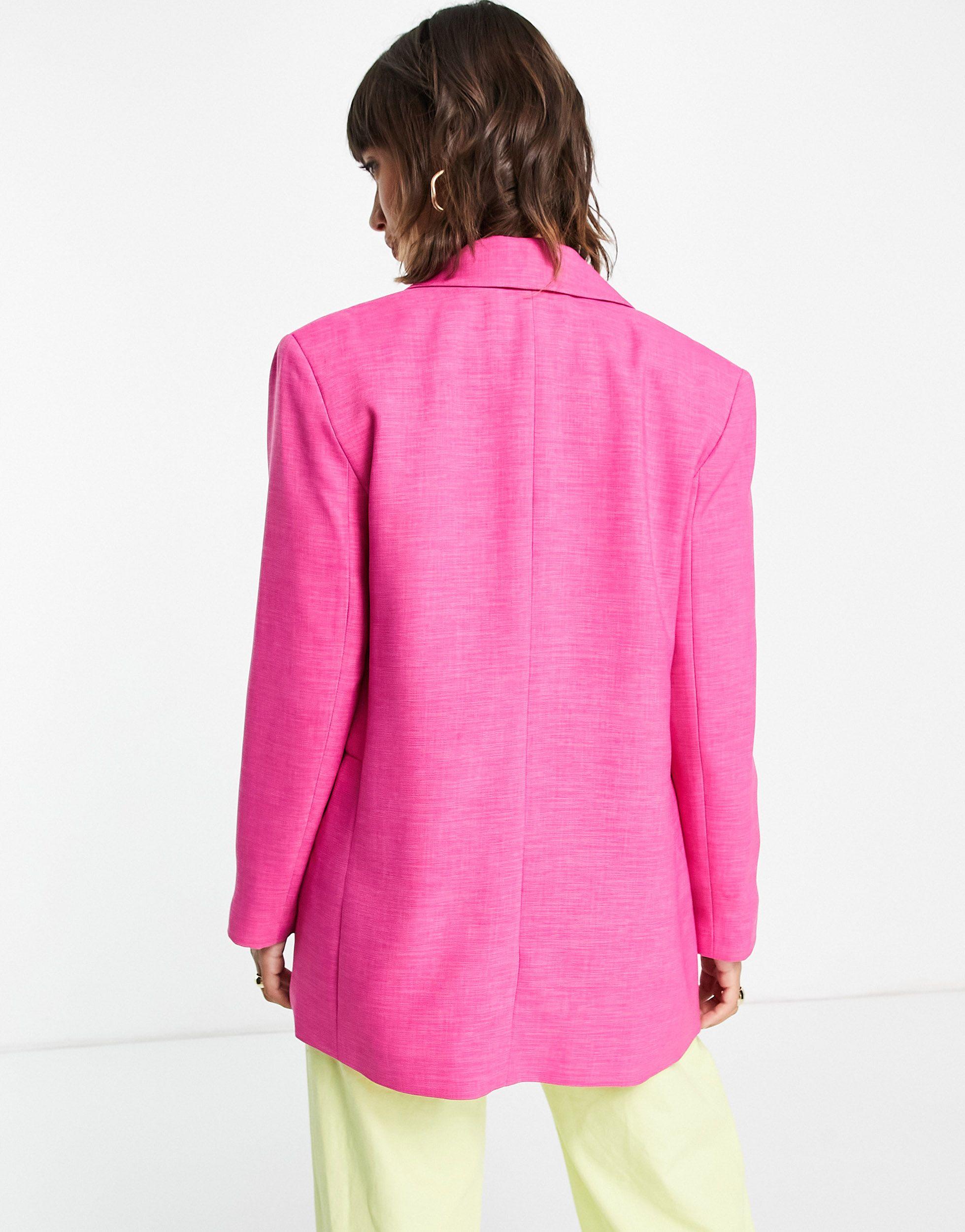 TOPSHOP Double Breasted Bold Shoulder Blazer in Pink - Lyst