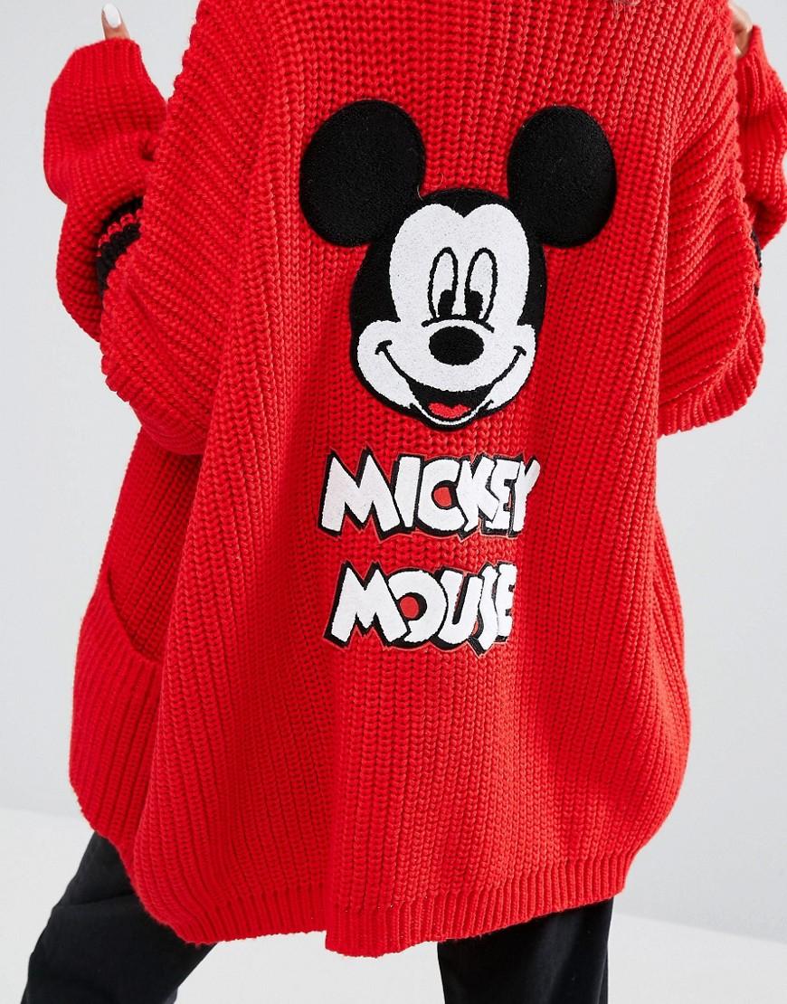 Lazy Oaf Synthetic X Disney Mickey Mouse College Cardigan in Red | Lyst