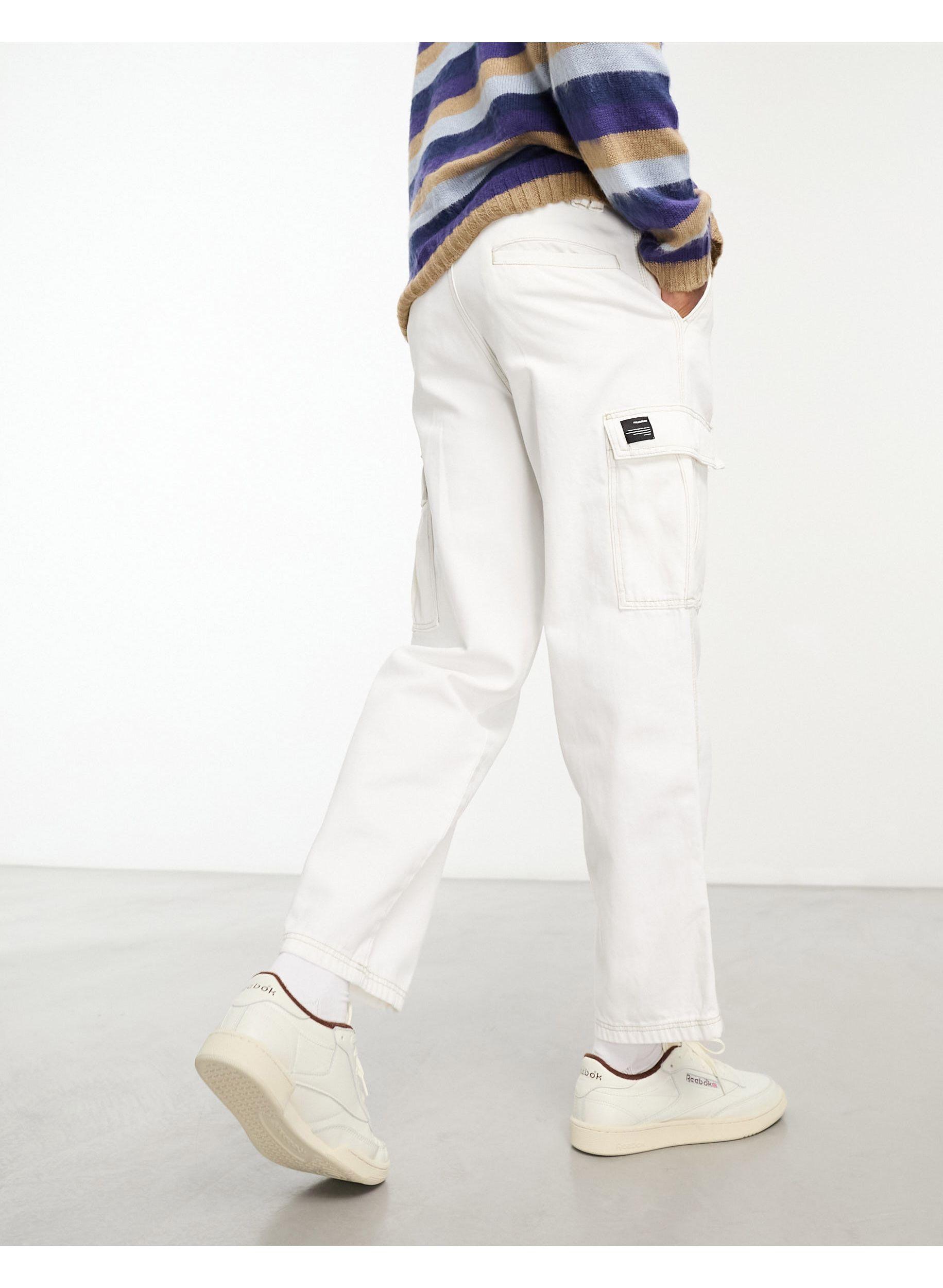 Pull&Bear Contrast Stitch Cargo Trouser in White for Men | Lyst