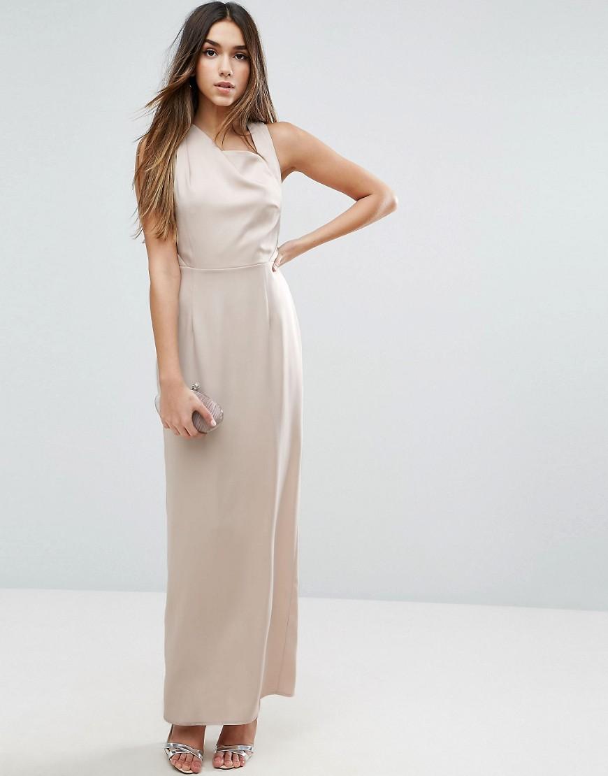 Asos Open Side Square Neck Maxi Dress in Natural | Lyst