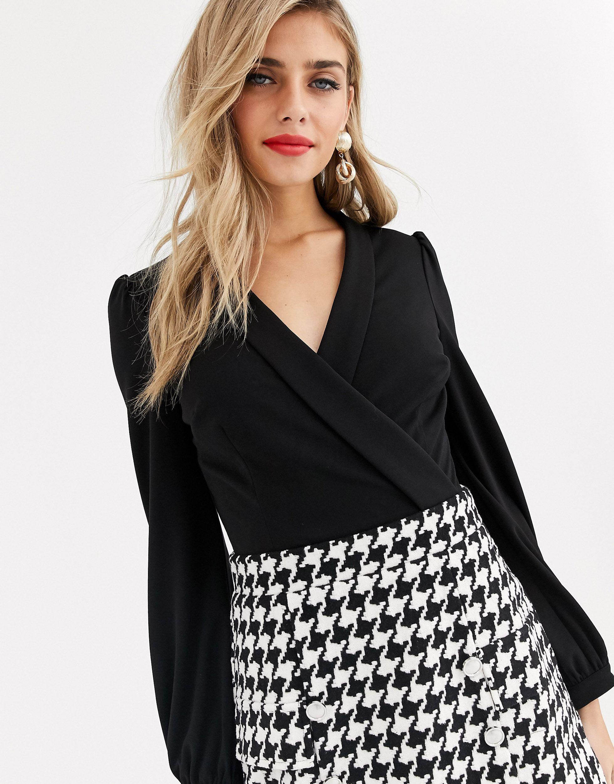 Lipsy Synthetic 2 In 1 Keyhole Front Aline Dress In Black Houndstooth | Lyst