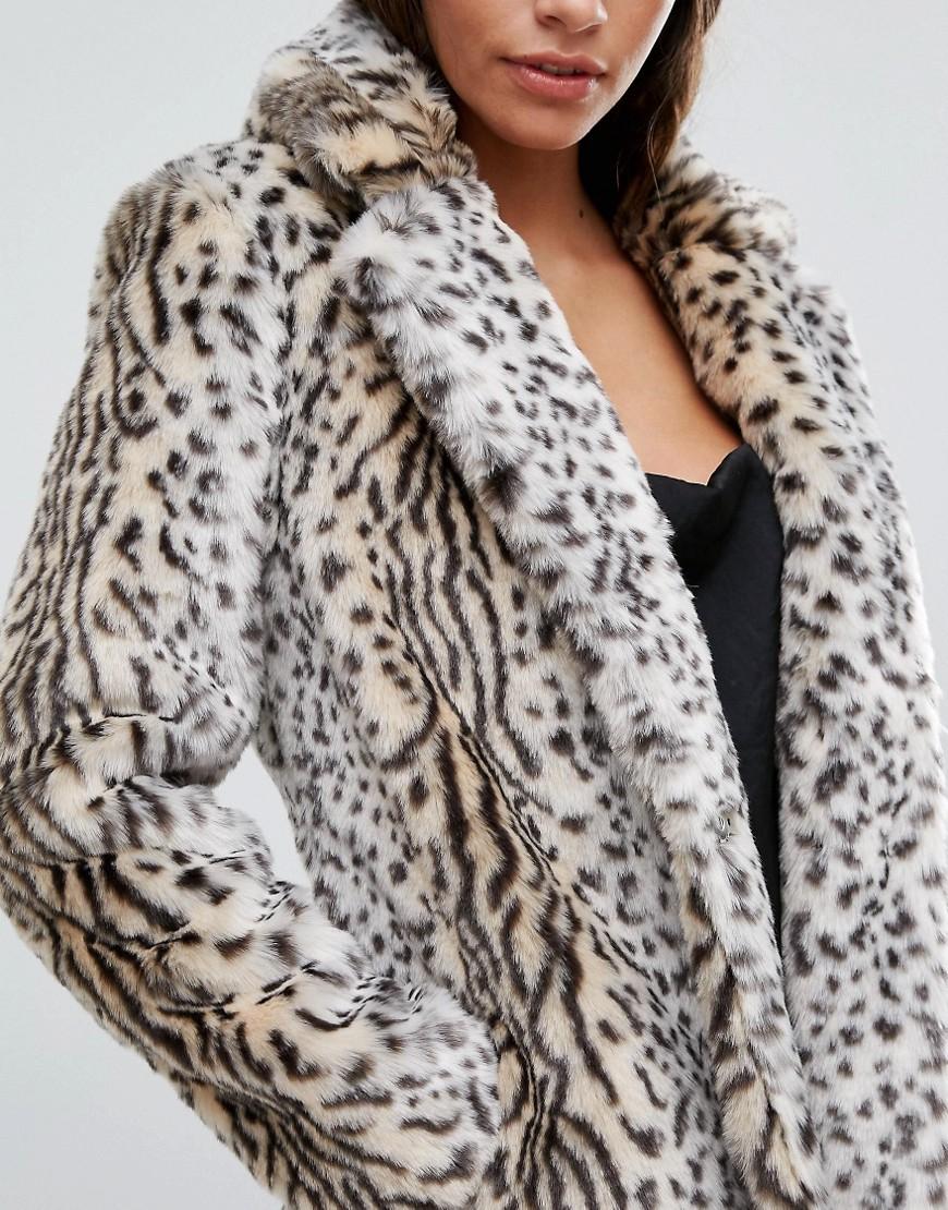 Womens Clothing Jackets Fur jackets Miss Selfridge Animal Print Short Fur Jacket in Black 