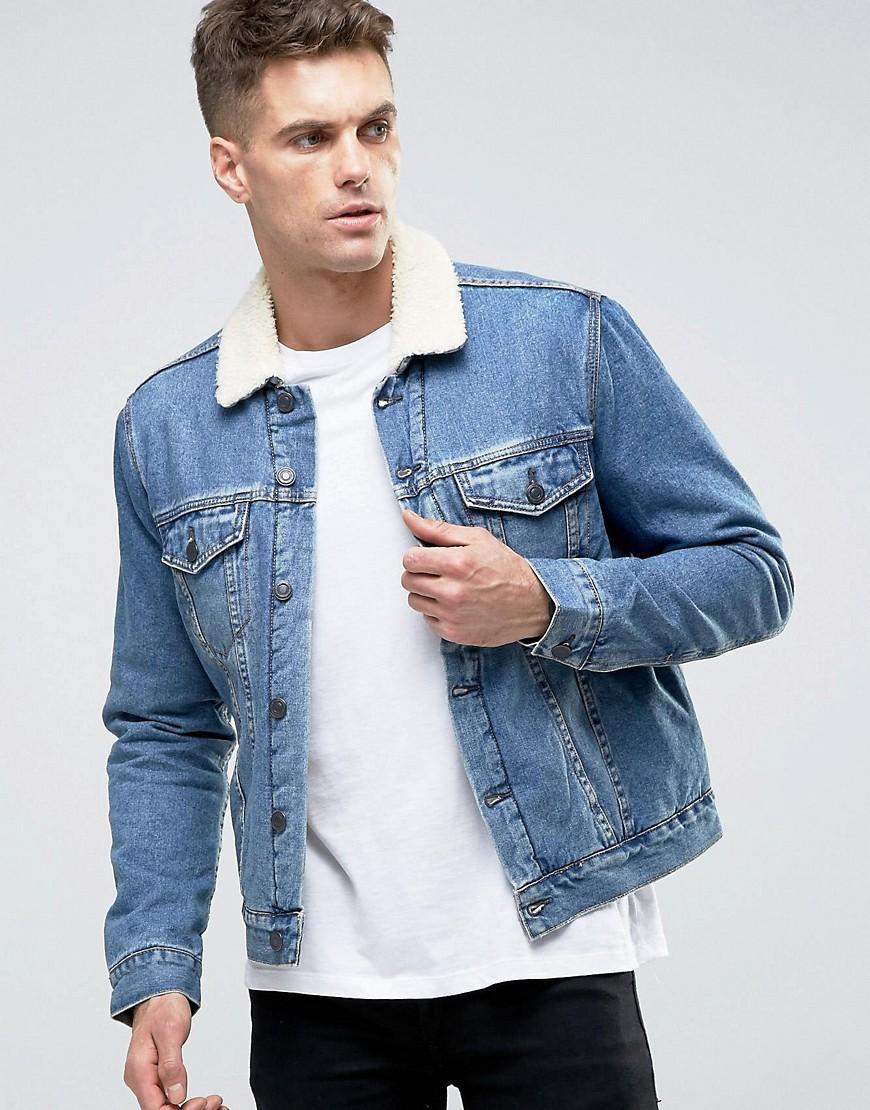 zara men's denim jacket with fur collar