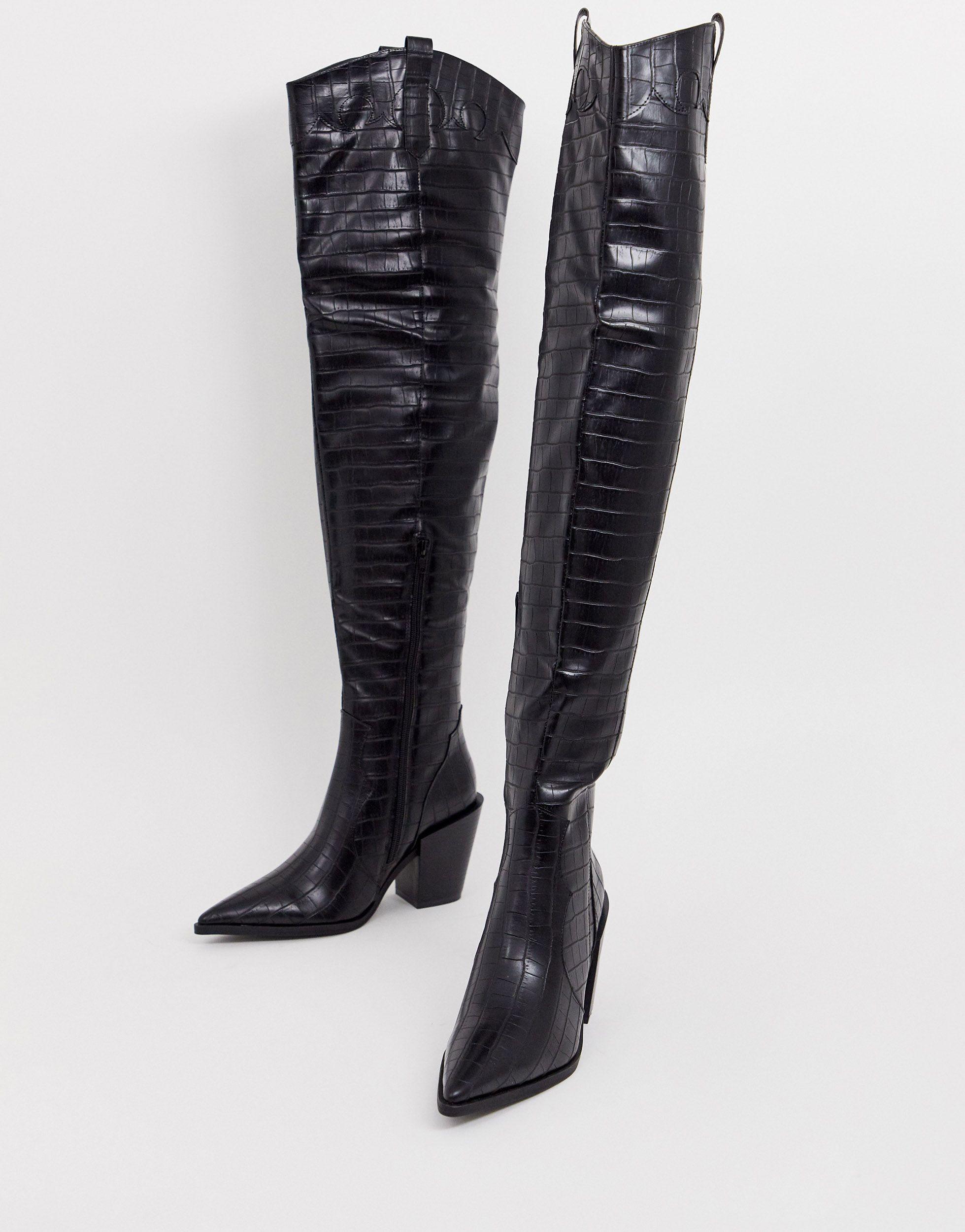 Truffle Collection Western Thigh High Boots in Black | Lyst