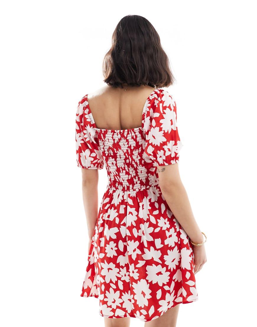 Wednesday's Girl Bold Floral Puff Sleeve Mini Dress in Red Lyst UK