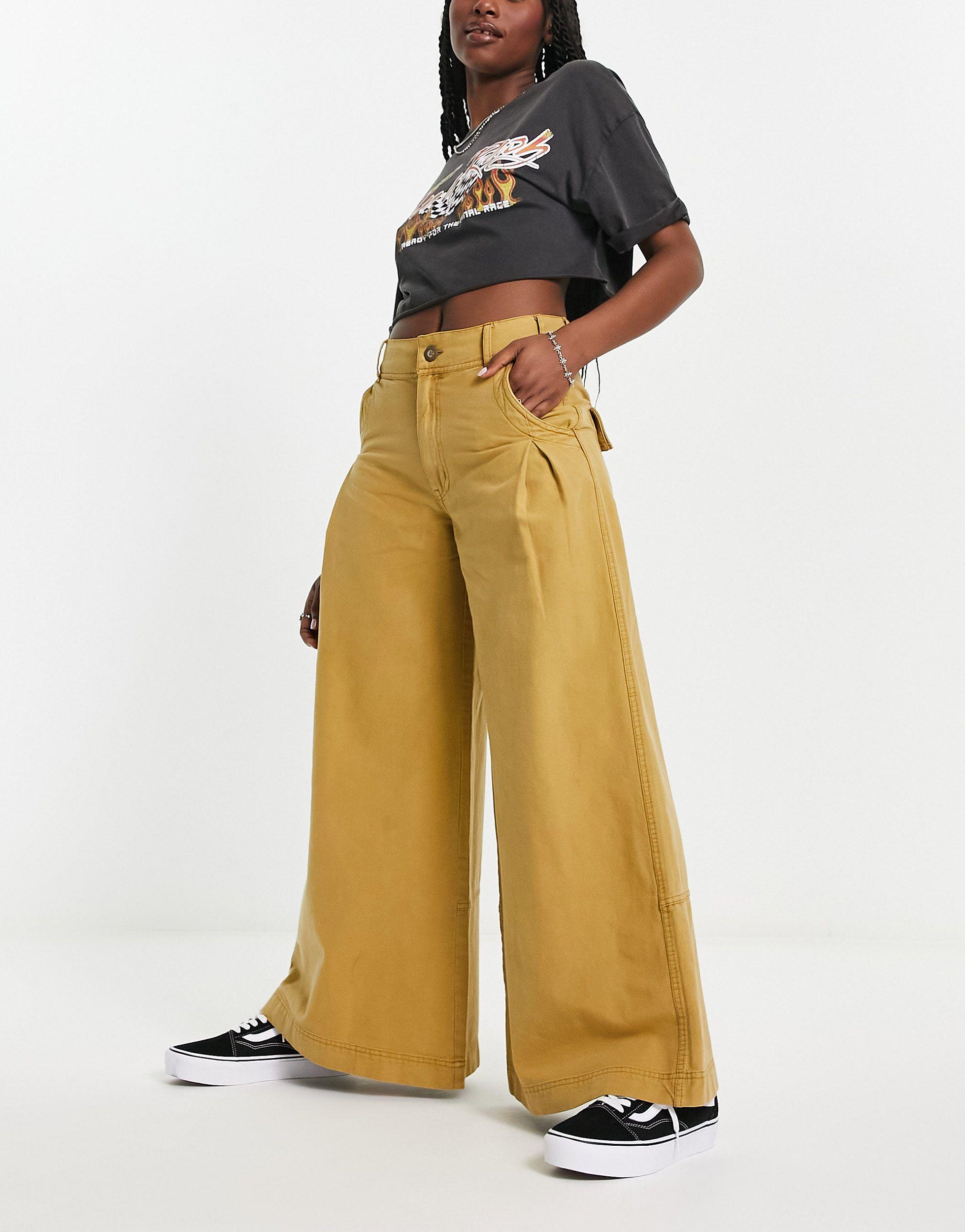 Free People Extreme Wide Leg Trousers in Yellow | Lyst