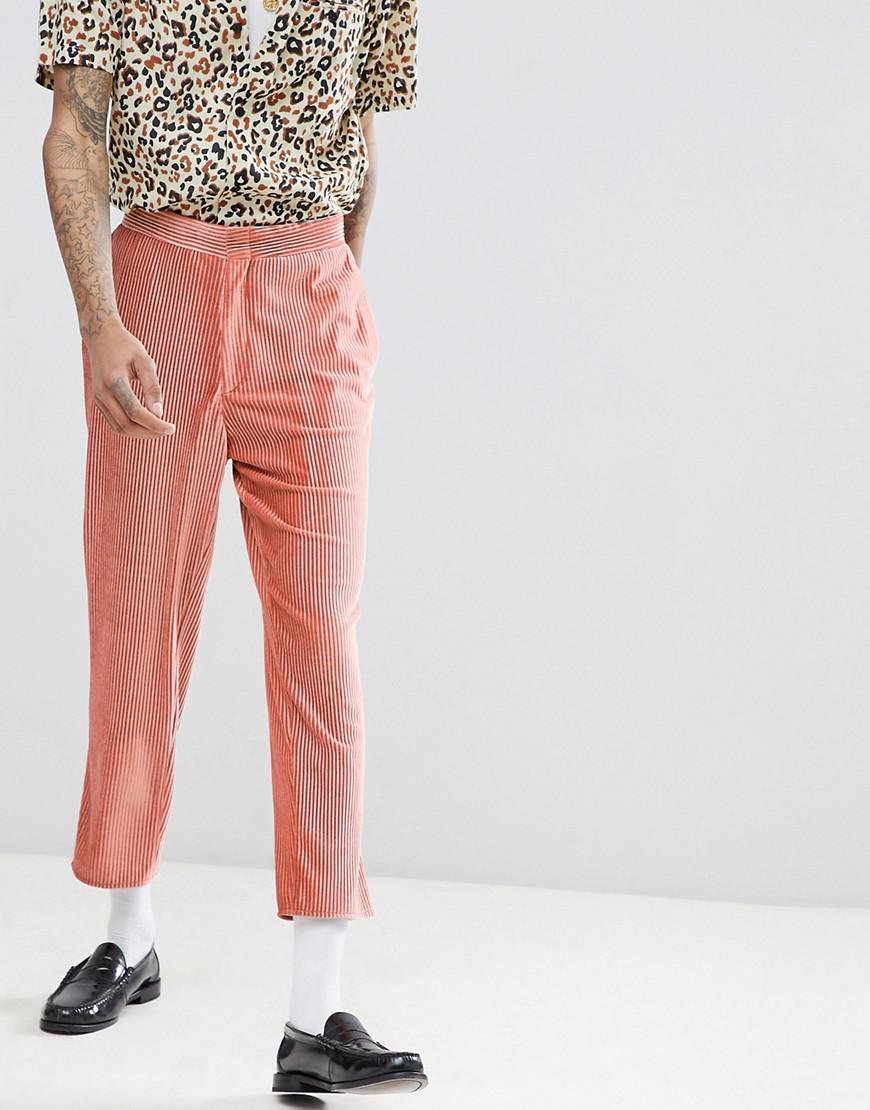 pink velvet trousers