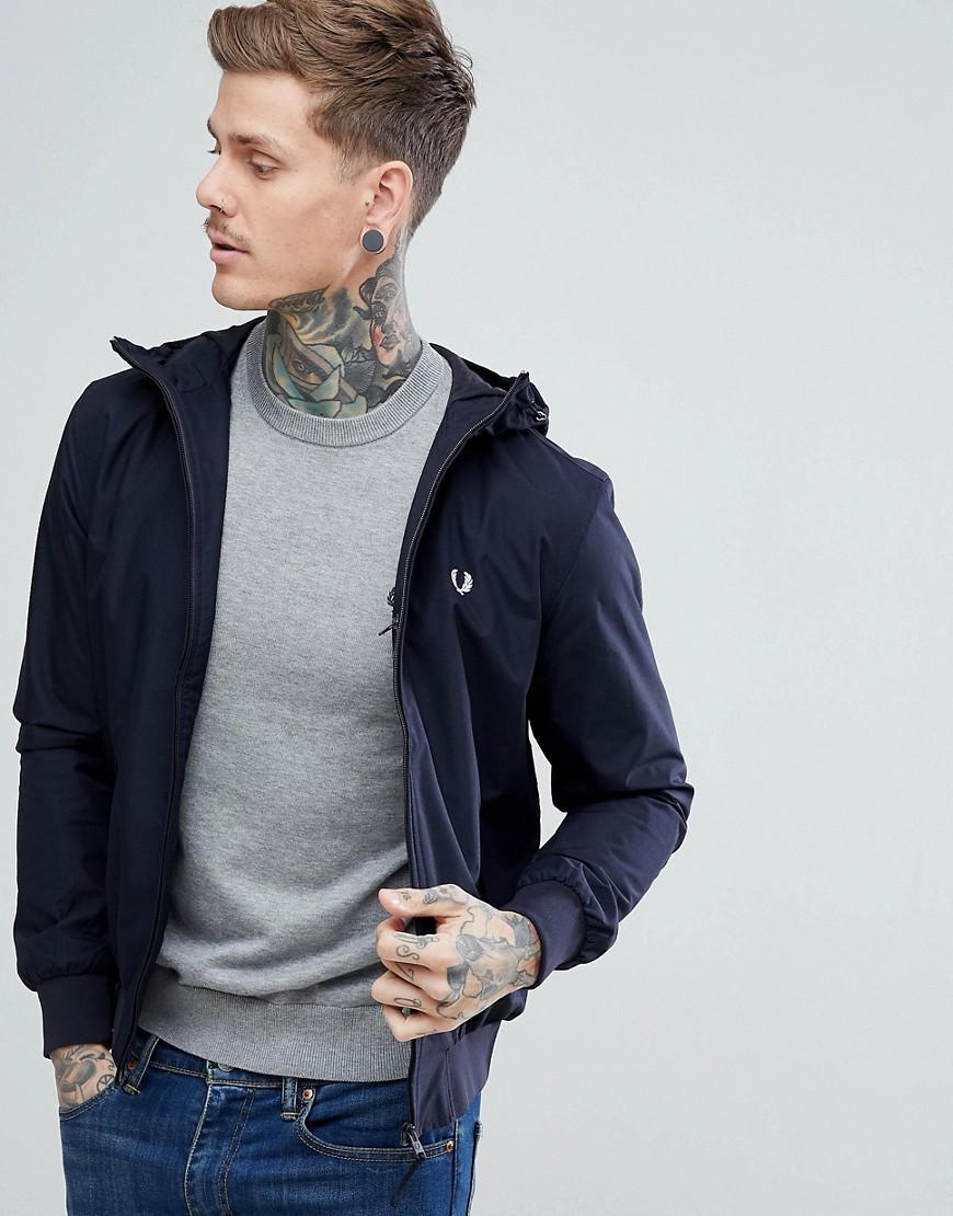 Fred Perry Hooded Brentham Zip Through Jacket In Navy in Blue for Men - Lyst