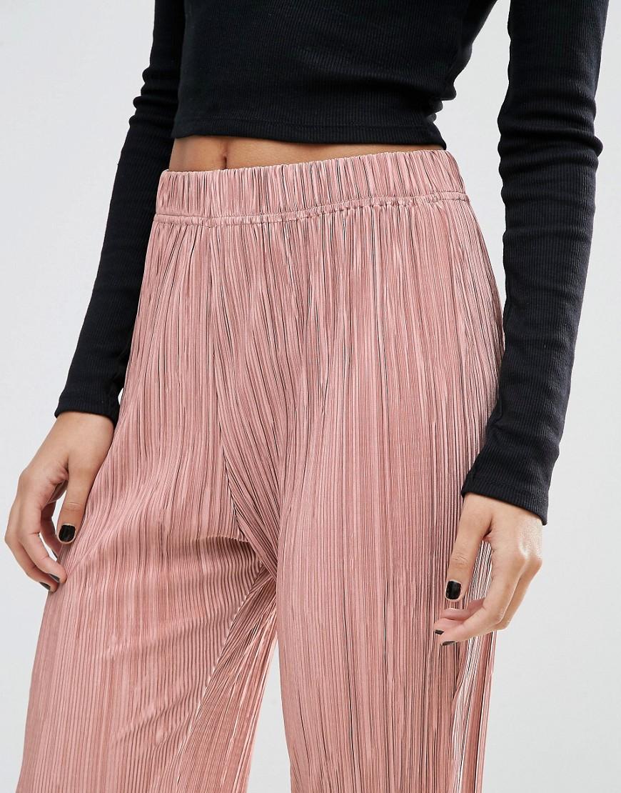 Wide Leg Pleated Plisse Trousers 