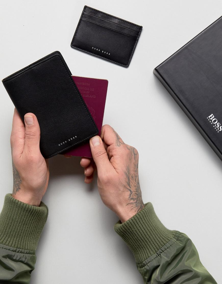 BOSS by Hugo Boss Boss Leather Passport Holder & Card Holder Gift Set In  Black for Men - Lyst