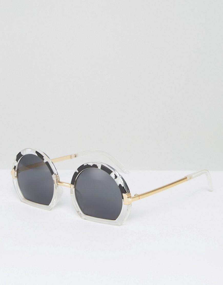 Asos Round Sunglasses With Mixed Sliced Bottom Frame Lyst