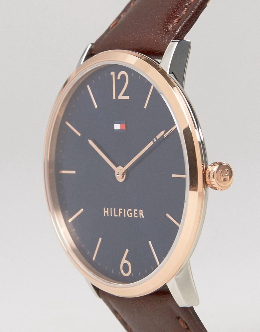tage medicin ledningsfri Forbyde Tommy Hilfiger Ultra Slim Brown Leather Watch With Gold Dial for Men - Lyst