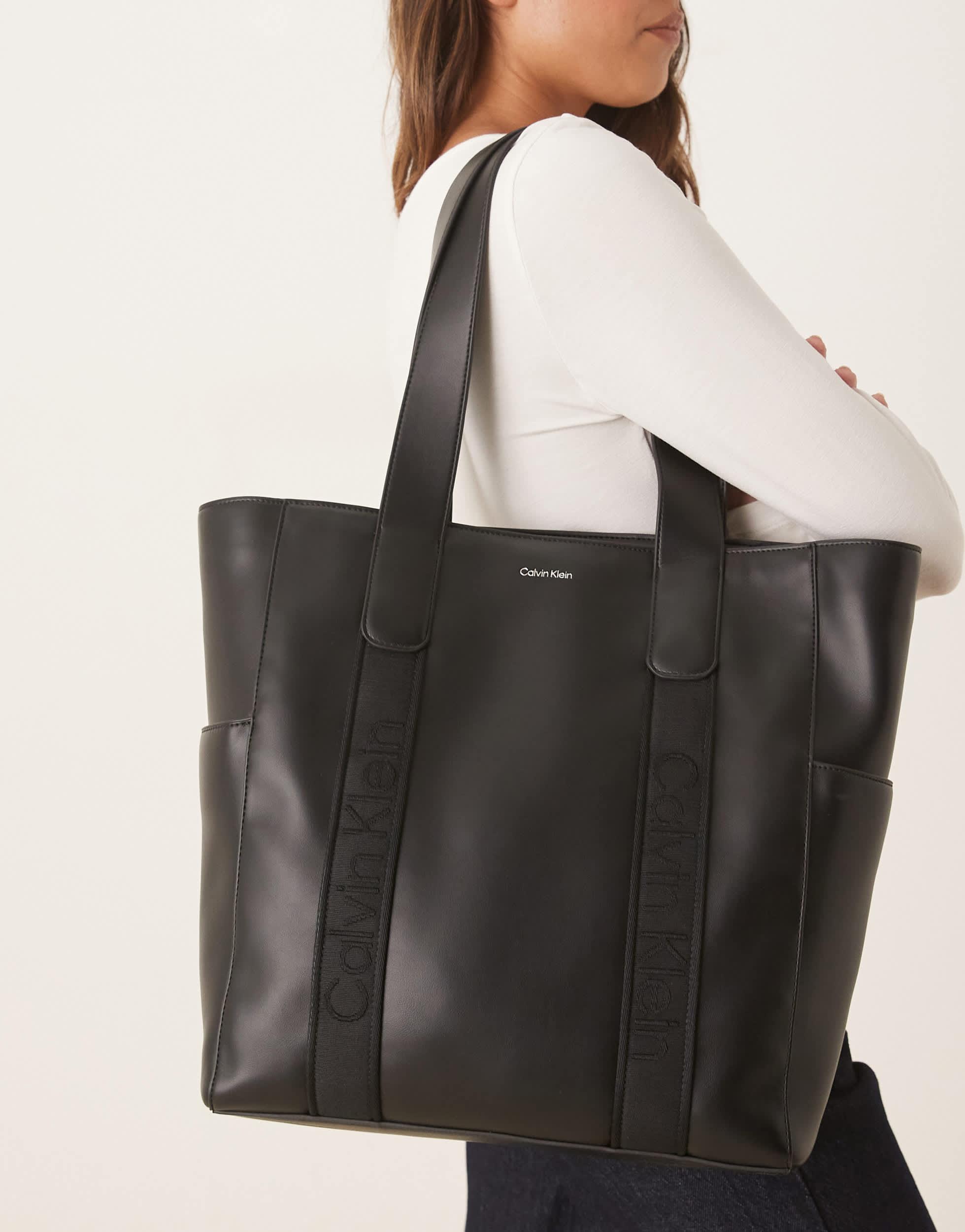 Calvin Klein Leather Strap Tote Bag in Black Lyst Australia