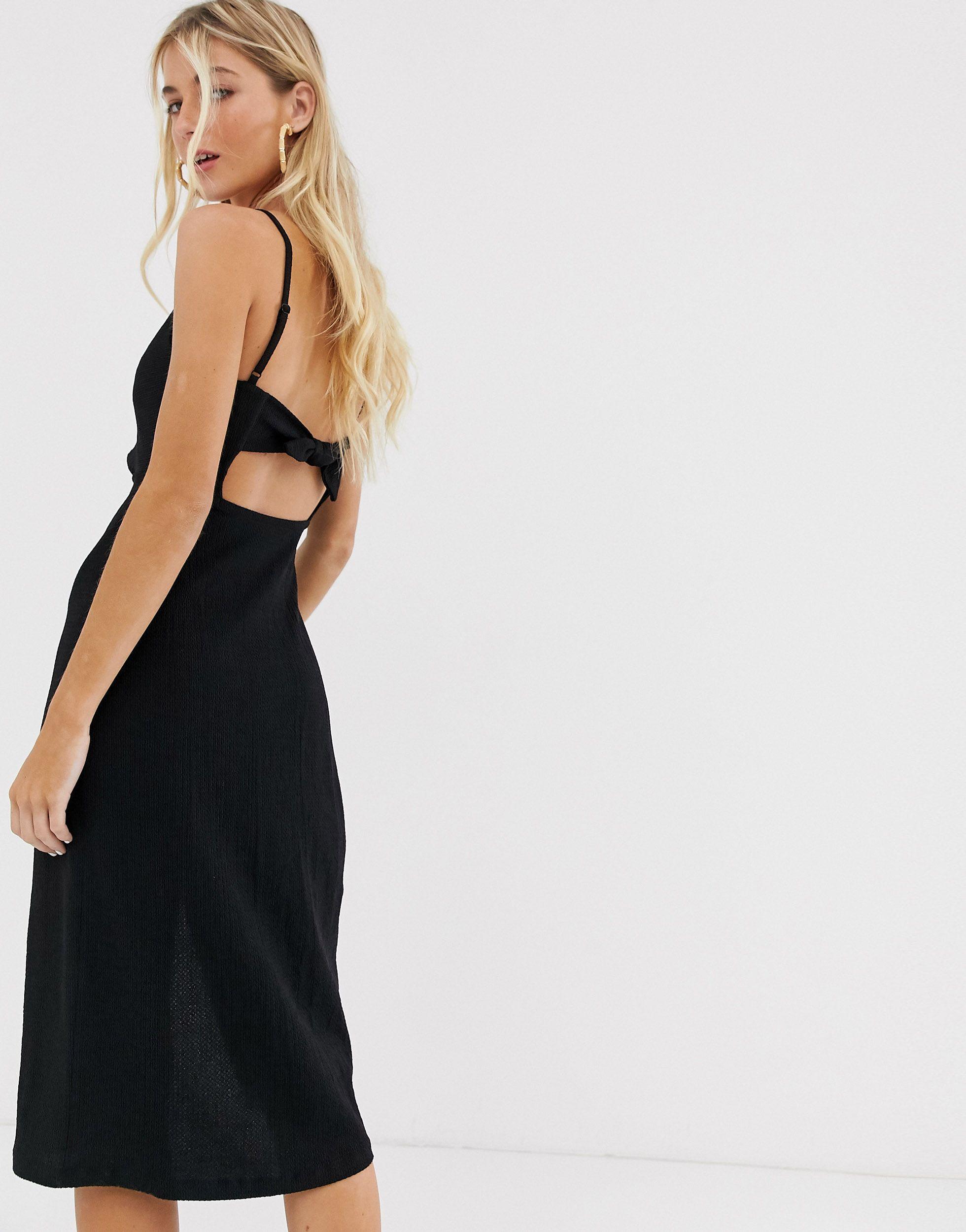 Bershka Cami Dress With Knot Front in Black | Lyst