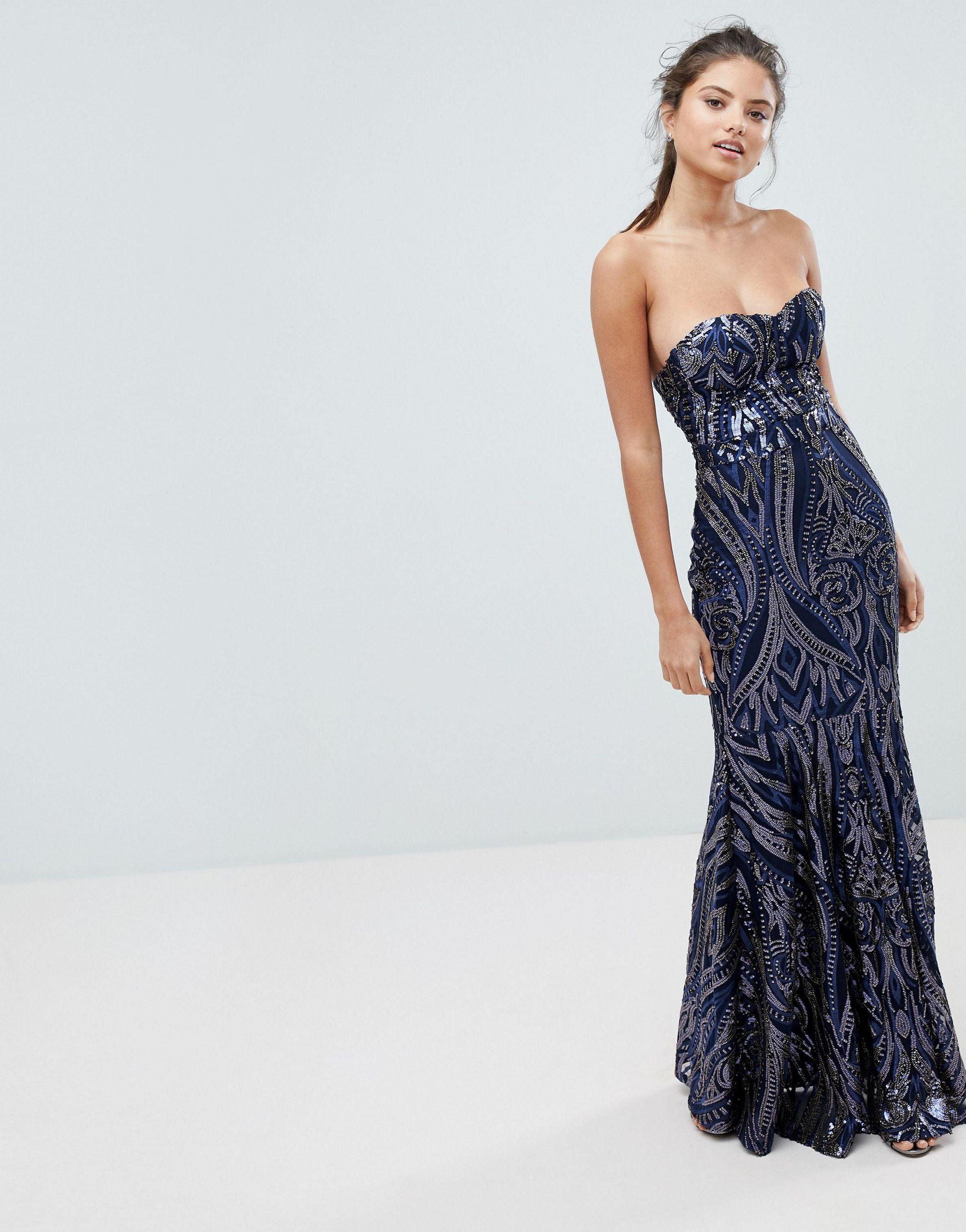 navy sequin fishtail maxi dress