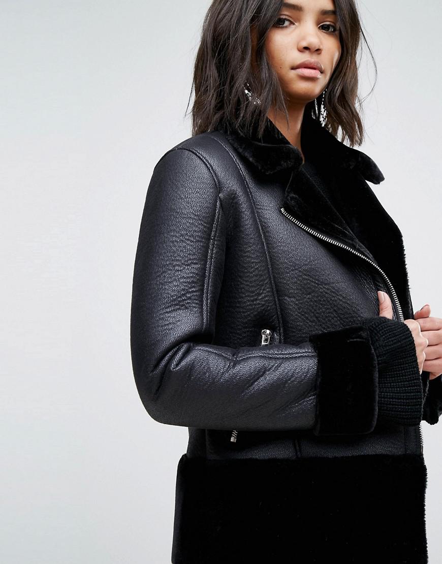 miss selfridge shearling biker jacket
