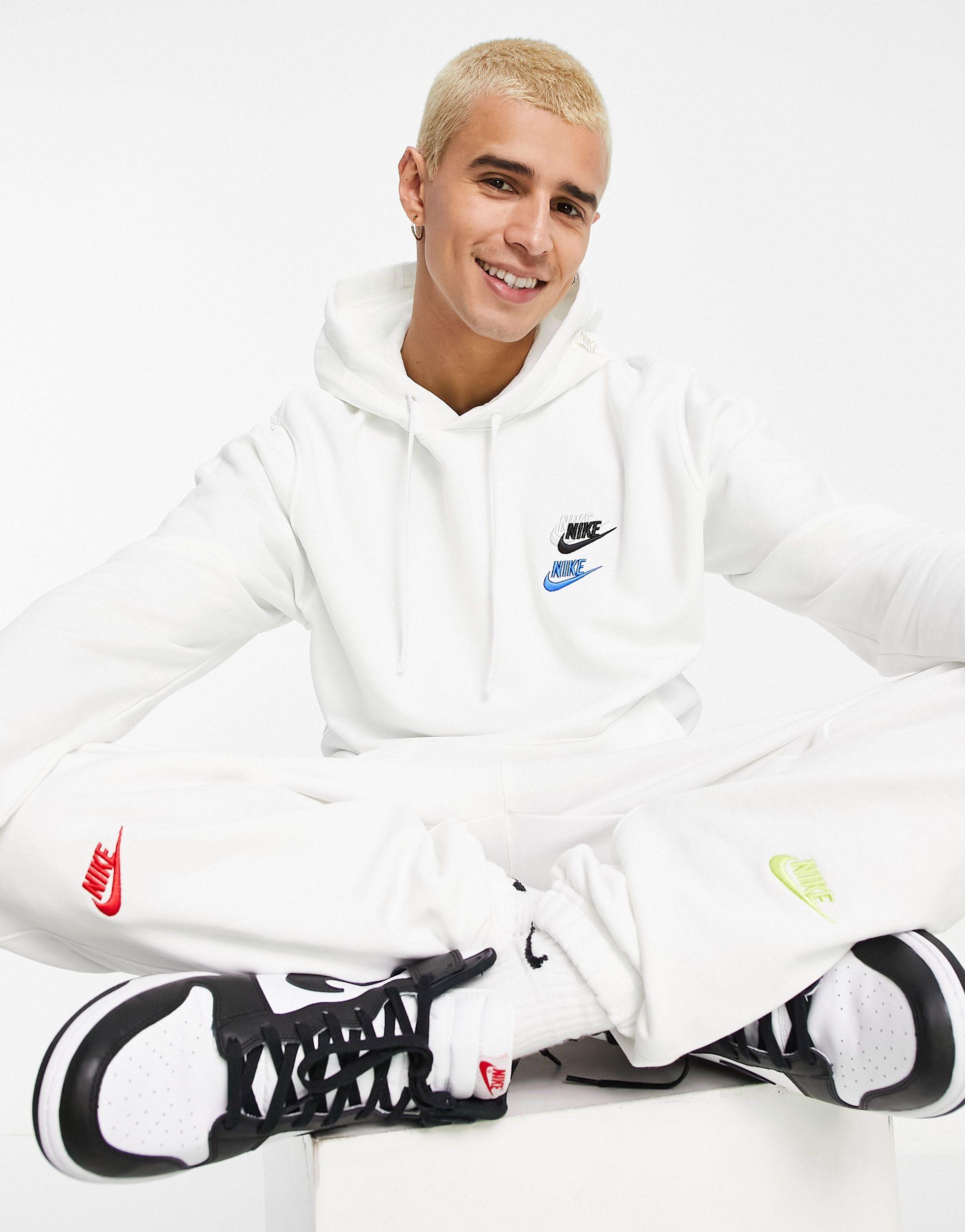 Nike Essential Fleece+ Multi Logo Hoodie in White for Men | Lyst Australia