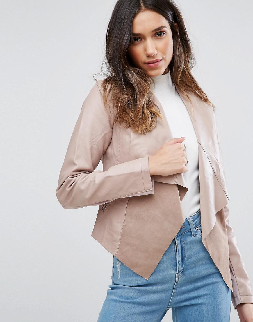 ASOS Leather Waterfall Jacket in Pink | Lyst
