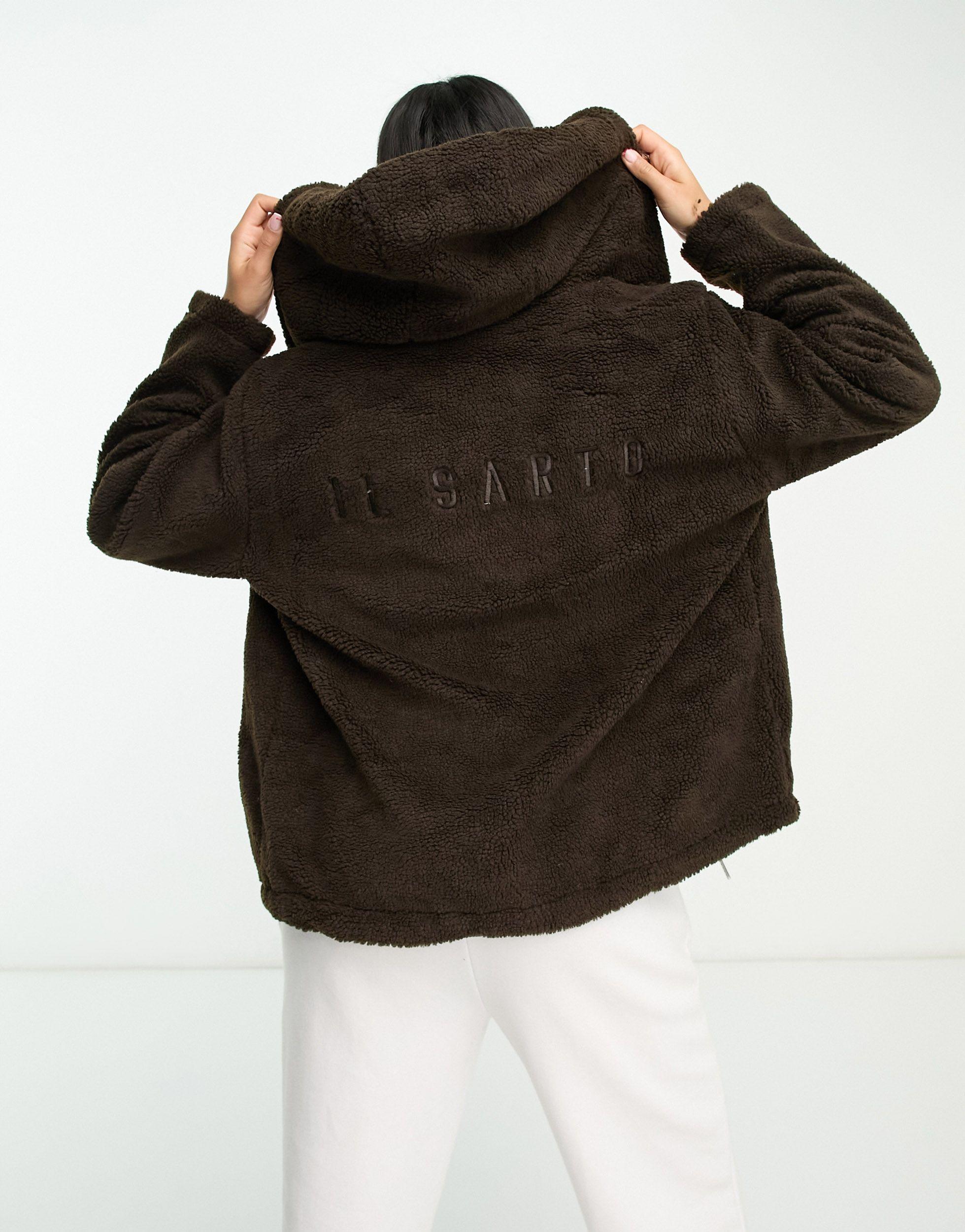 Il Sarto Oversized Borg Jacket With Hood in Black | Lyst
