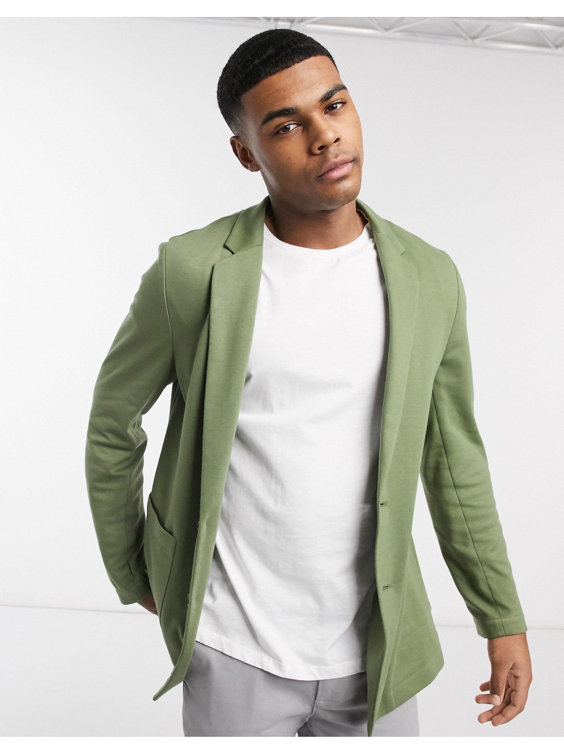 ASOS Design Wedding Skinny Blazer with Gold Buttons in Sage Green