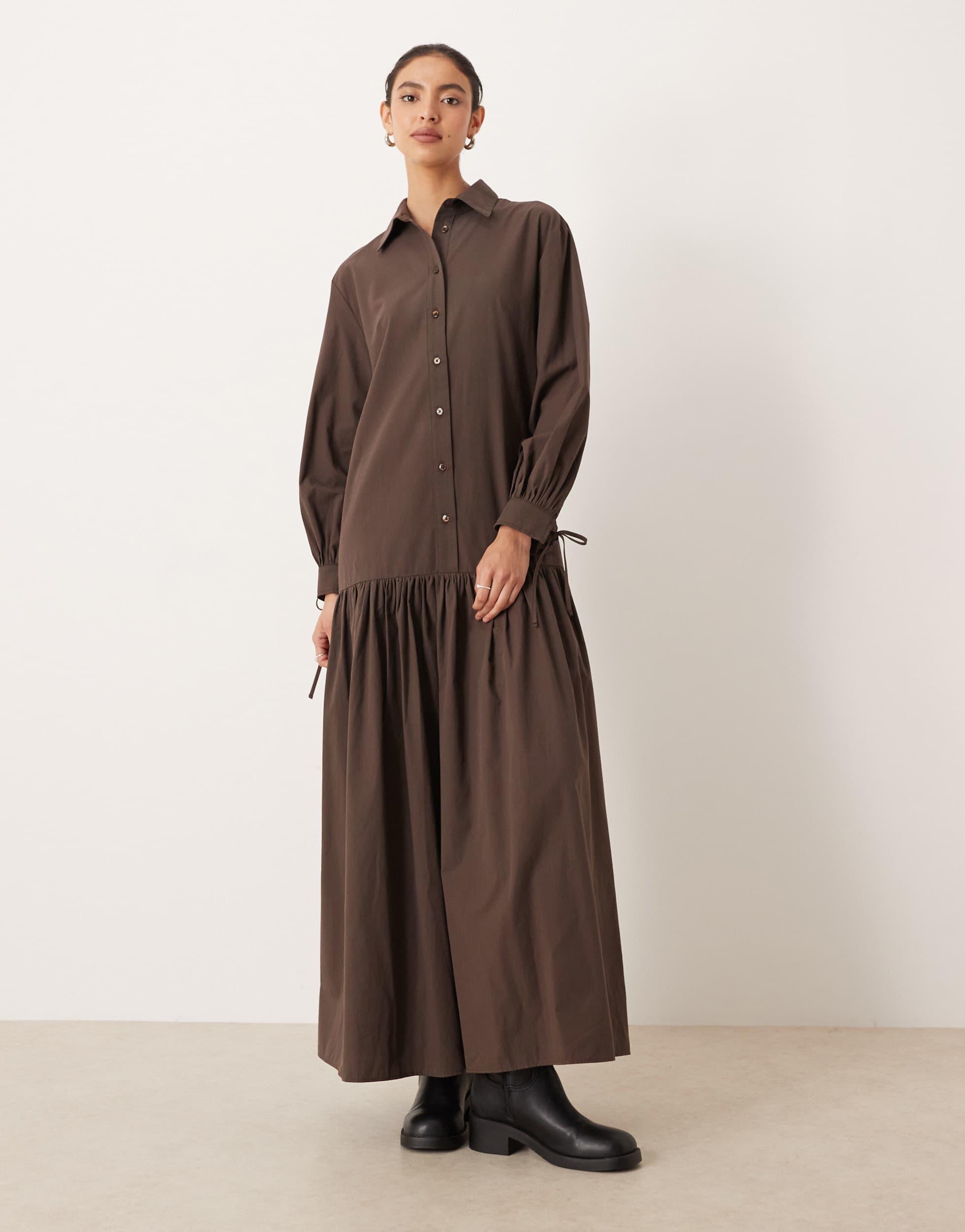 asos maxi shirt dress ASOS DESIGN maxi shirt dress with trench detailing in tan