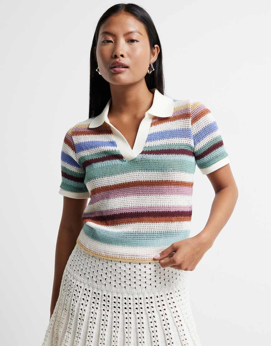 River Island Striped Jersey Polo in Blue Lyst UK