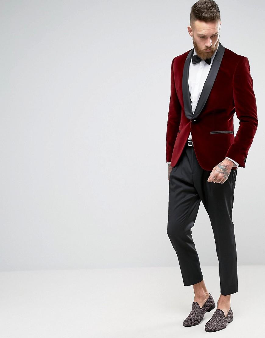HUGO By Boss Arian Velvet Tux Blazer Satin Lapel Slim Fit in Red for Men |  Lyst
