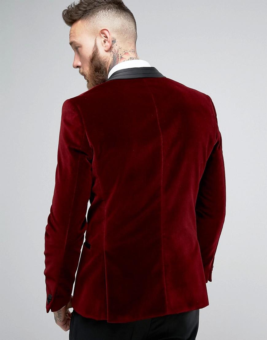 HUGO By Boss Arian Velvet Tux Blazer Satin Lapel Slim Fit in Red for Men -  Lyst