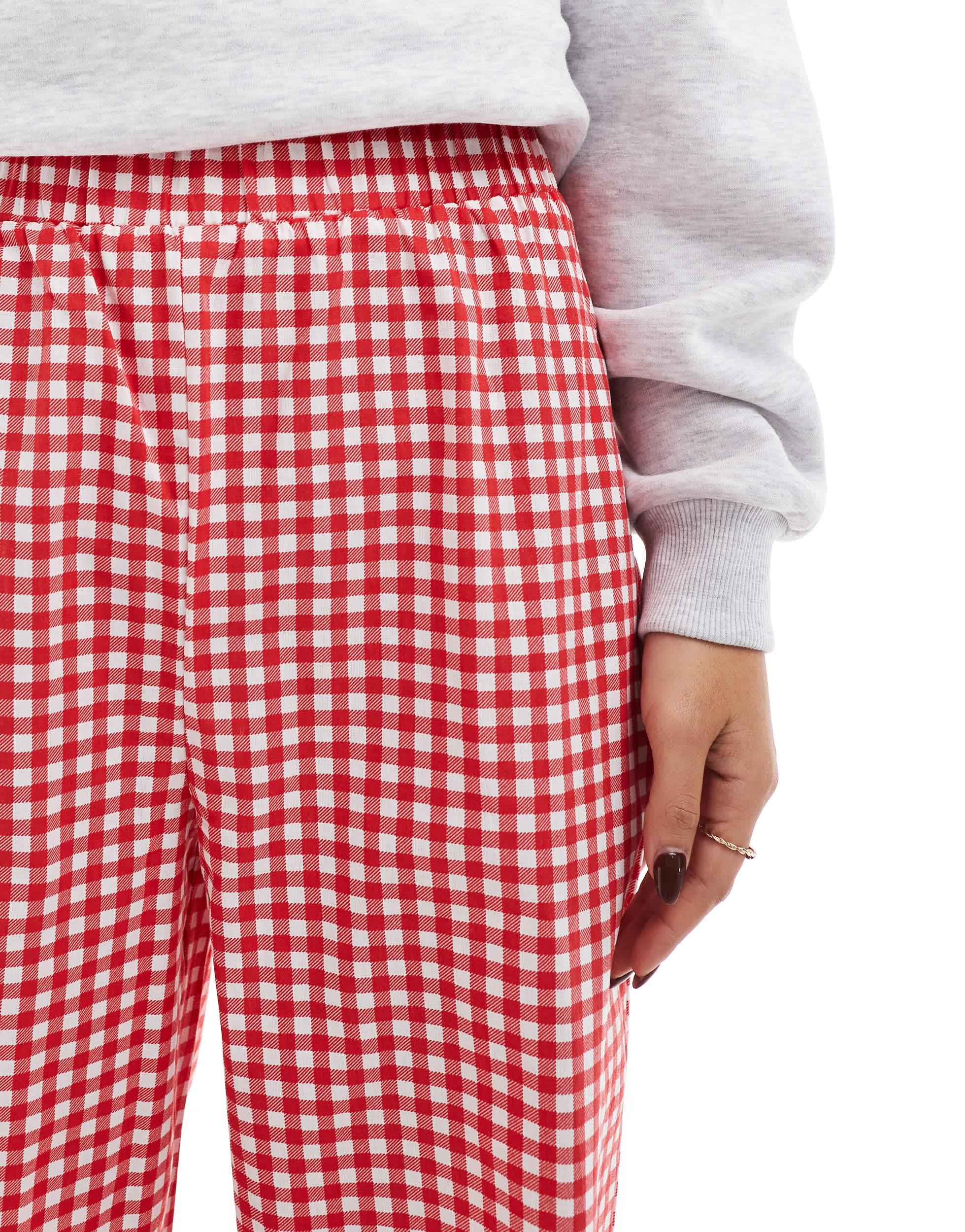 【treatürself】gingham check frill pants Women Gingham Pants Ruffle Hem Wide Leg Flowy Pants