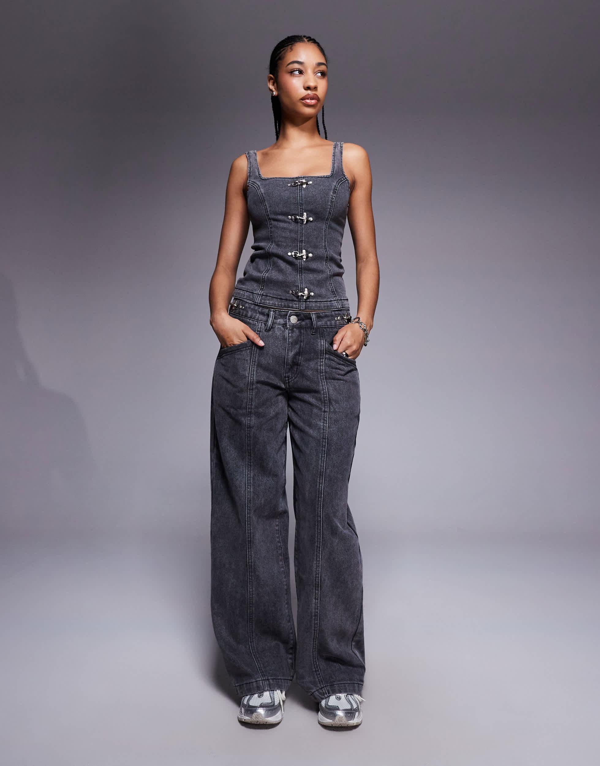 Jean Mom Liquor N Poker Plus Avec Franges Et Diamants - Noir Lavé, Taille 24, Neuf Avec étiquettes
