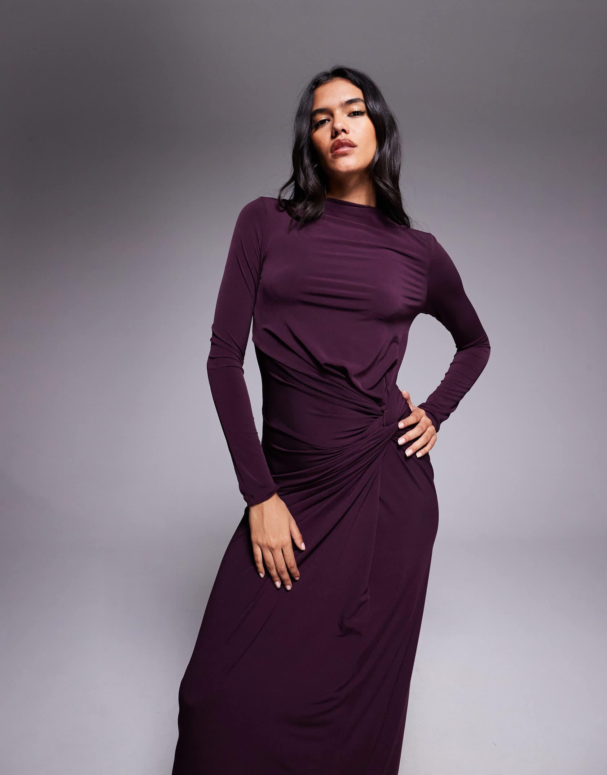 silk backless maxi dress V-neck Backless Satin Long Dress for Holiday Chrismas Party Gown - Black