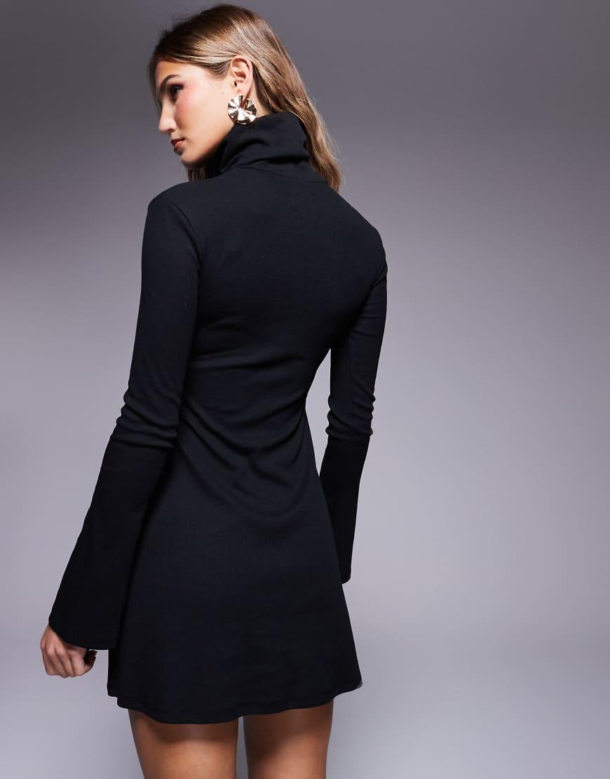 Asos Black Ribbed Roll Neck Dress ASOS Ribbed Roll Neck Mini Dress