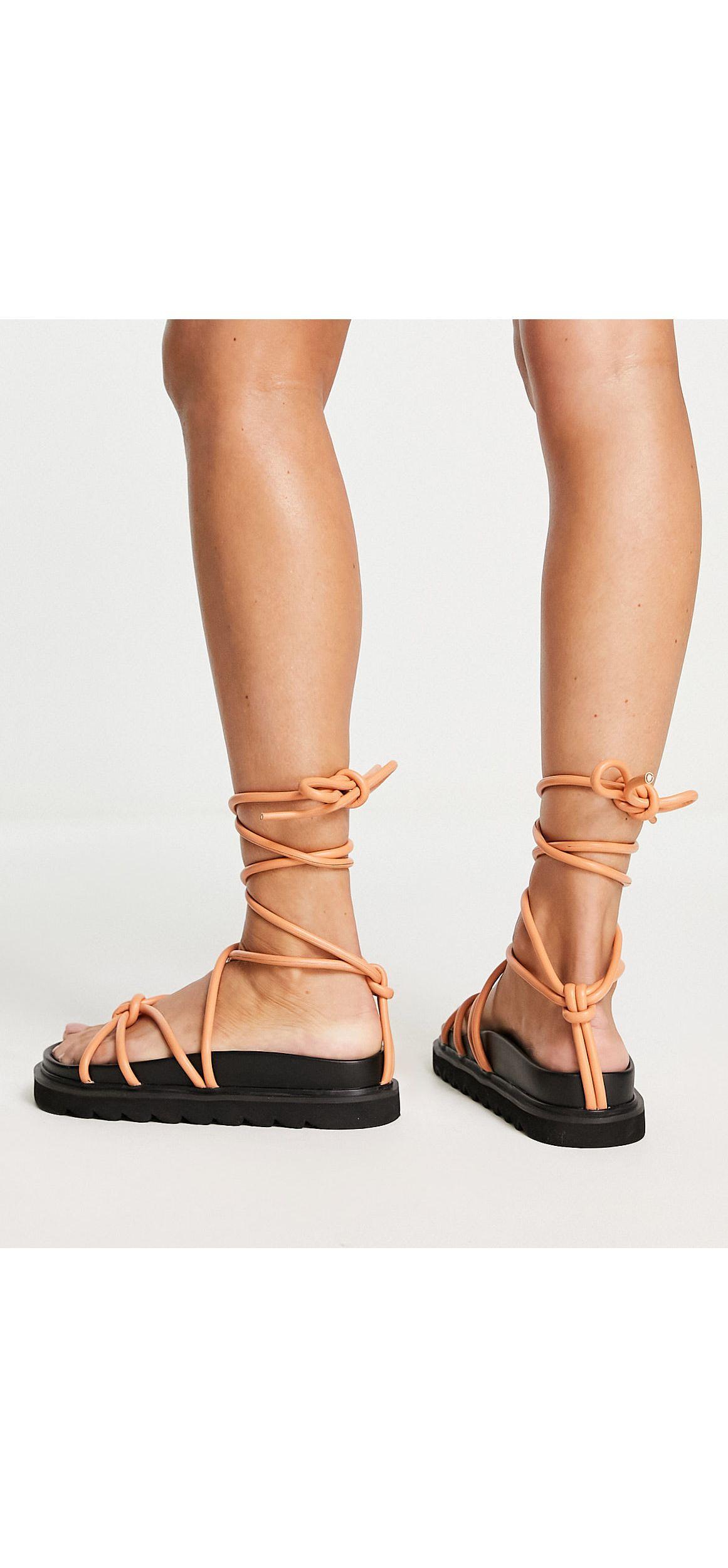 TOPSHOP Poppie Tie Up Chunky Sandal in Orange | Lyst