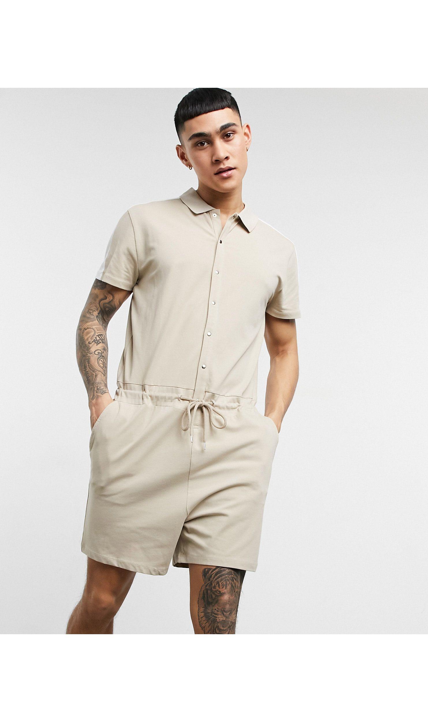 ASOS Lounge Short Onesie With Side Stipe in Natural for Men - Lyst
