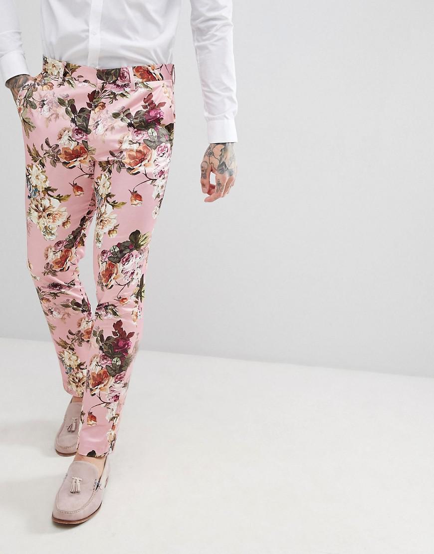 Berigelse pistol Kommuner ASOS Wedding Skinny Suit Pants In Blush Floral Sateen Print in Pink for Men  | Lyst