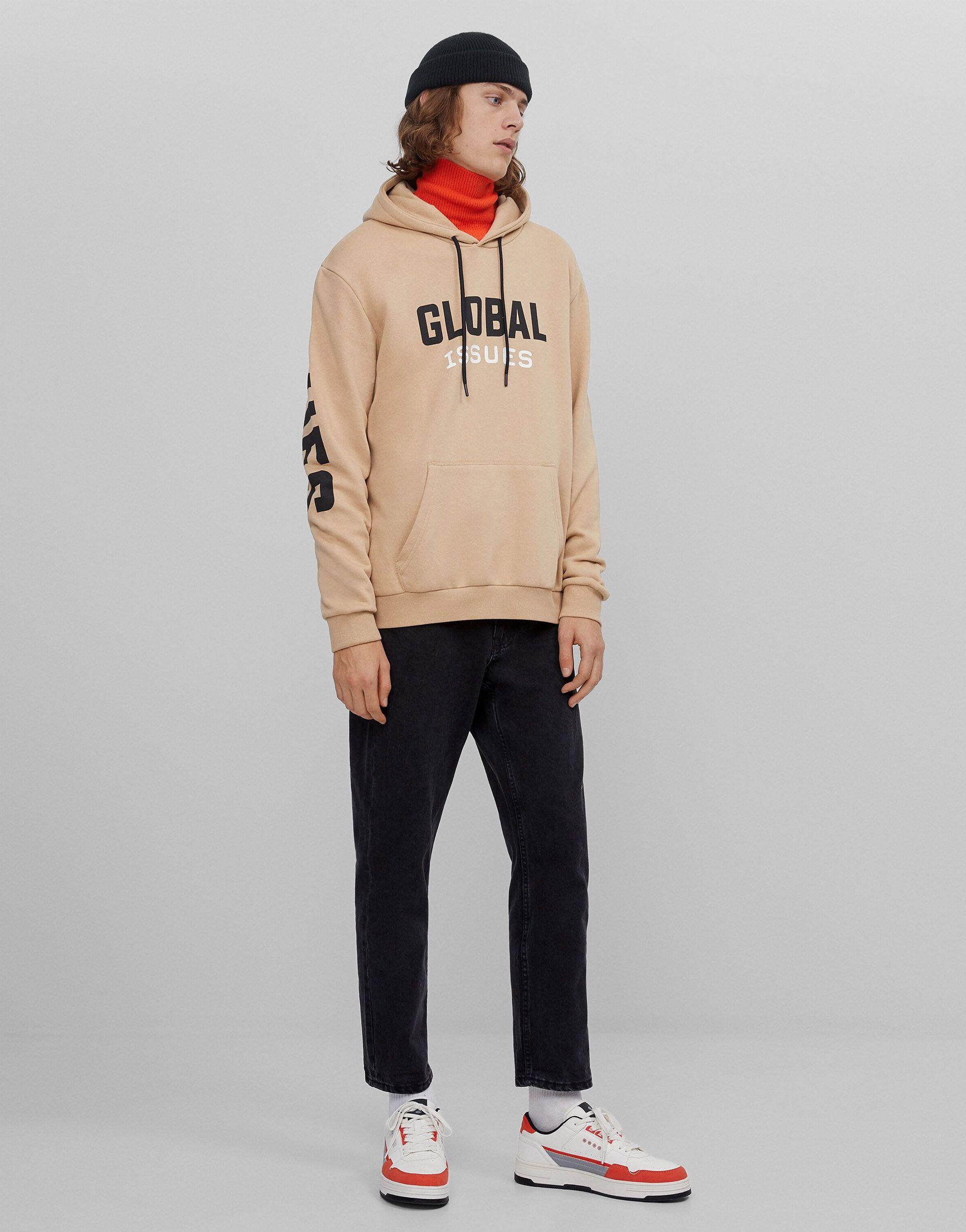 Global - felpa grigio pietra con cappuccio con stampa sul petto e sul retro  da Uomo di Bershka in Neutro | Lyst