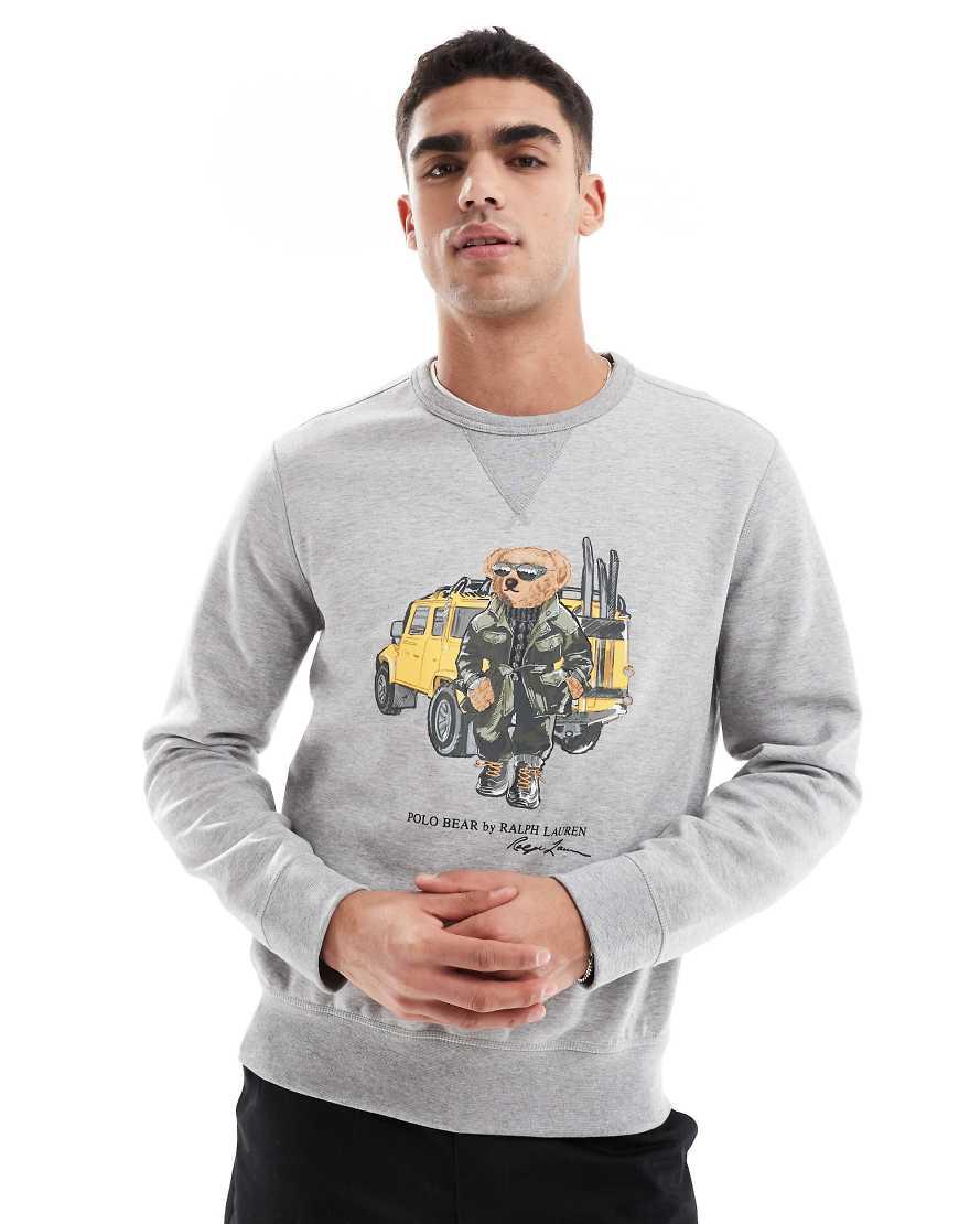 Sudadera Gris Jaspeado Con Estampado De Oso Protector De Polo