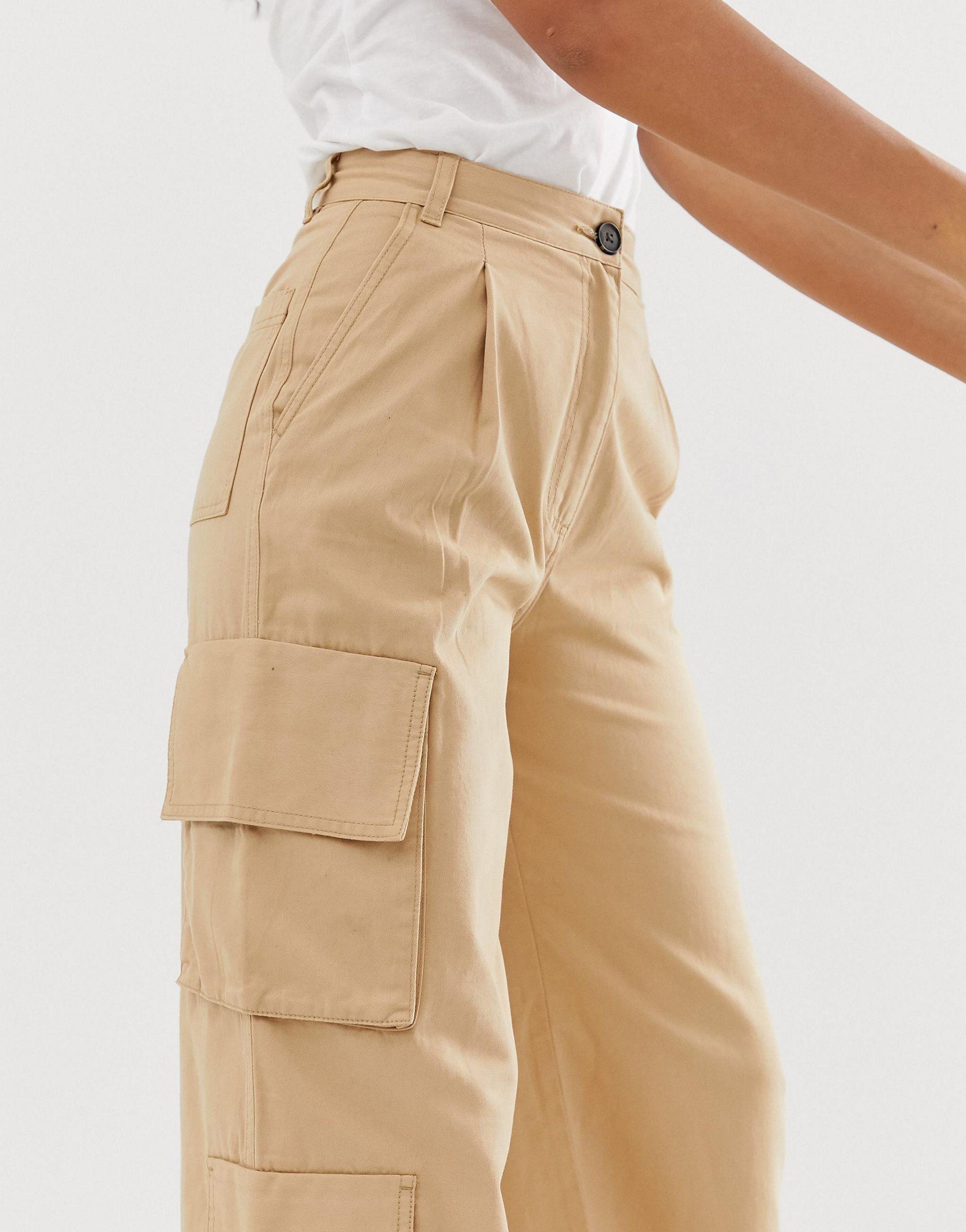 Monki Wide Leg Utility Trousers With Oversized Pockets in Natural | Lyst