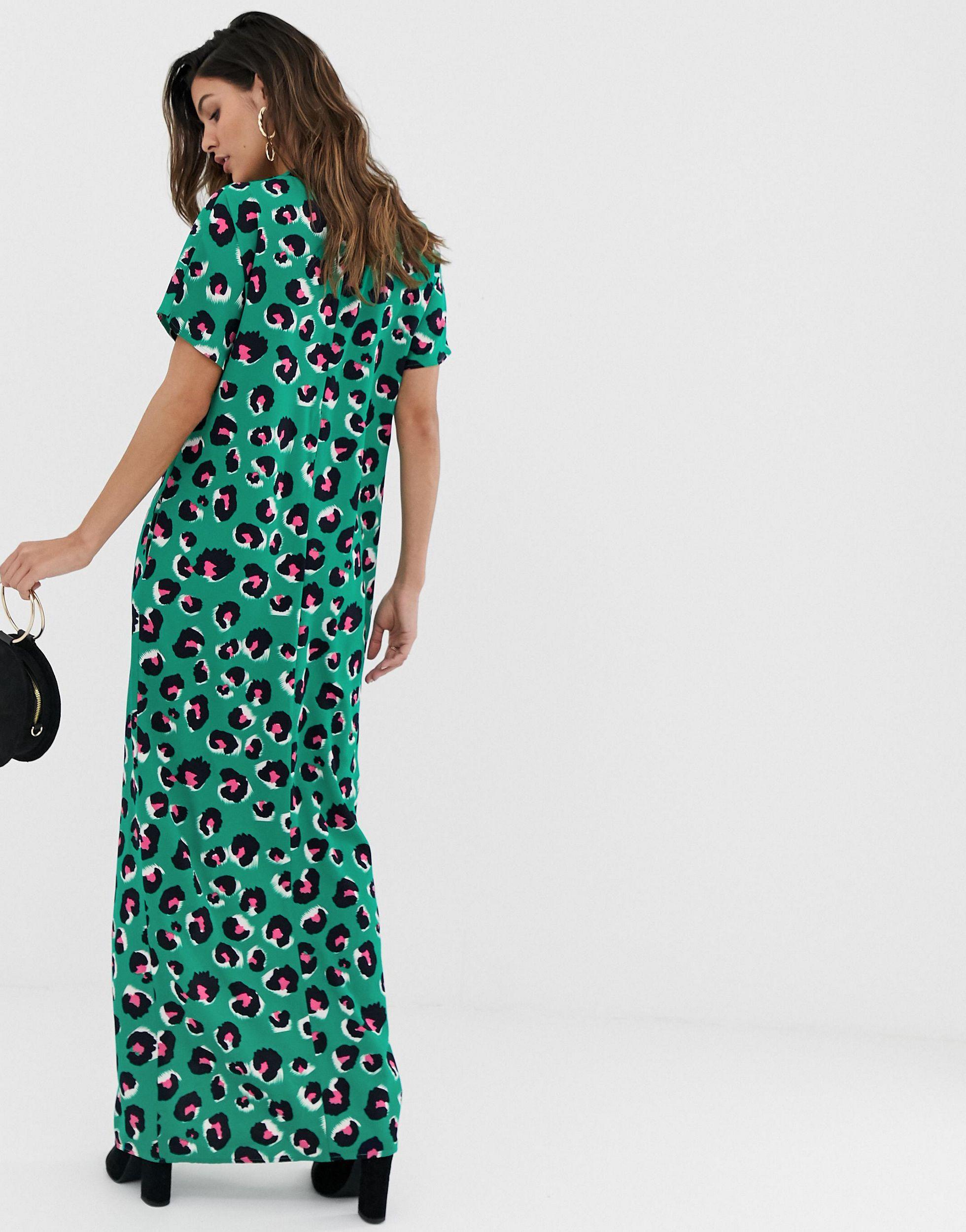 green leopard print maxi dress
