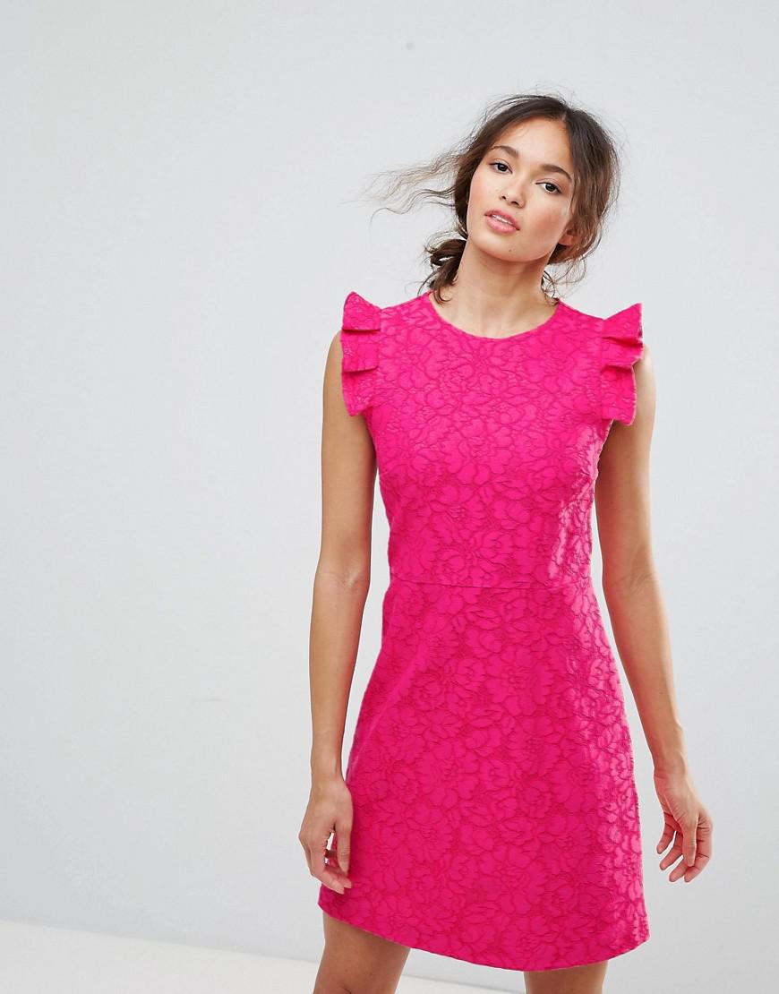 Warehouse Lace Ruffle Dress in Pink | Lyst