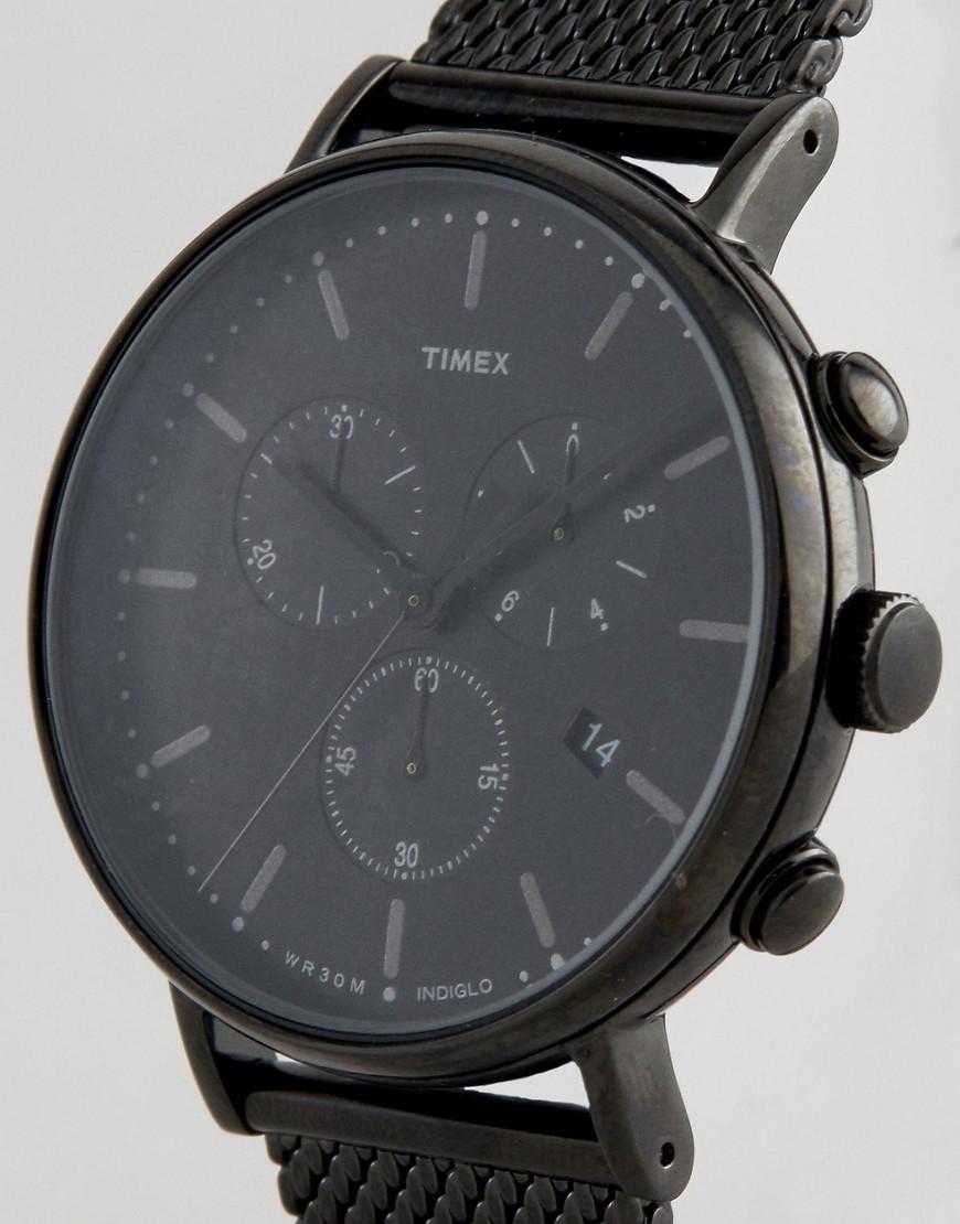 Timex Fairfield Chronograph 41mm Mesh Watch In Black Ip for Men - Lyst
