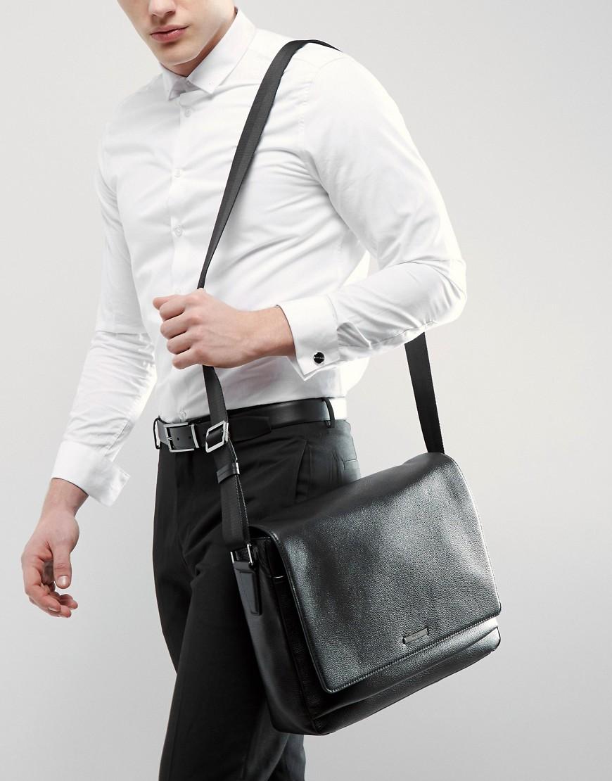 HUGO By Boss Element Leather Messenger Bag in Black for Men - Lyst