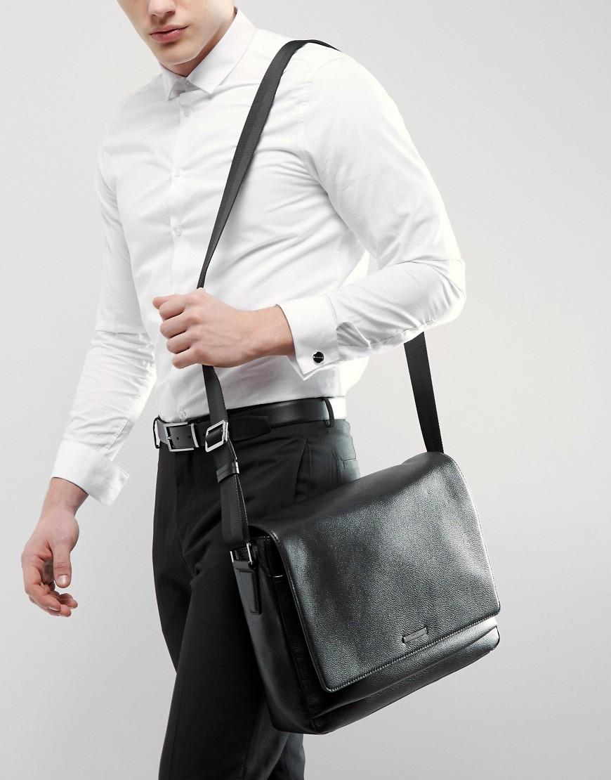 HUGO By Boss Element Leather Messenger Bag in Black for Men Lyst