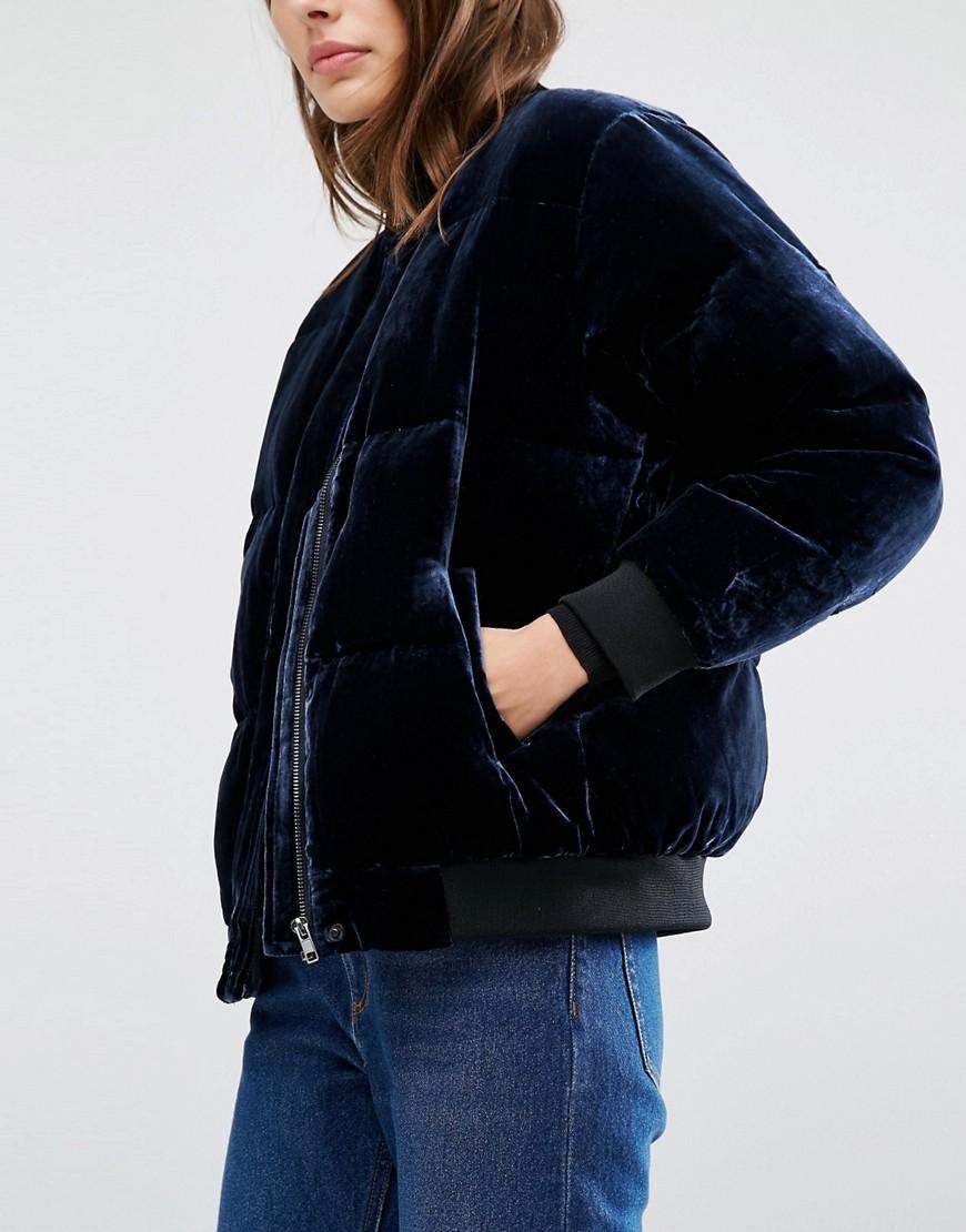 navy velvet puffer jacket