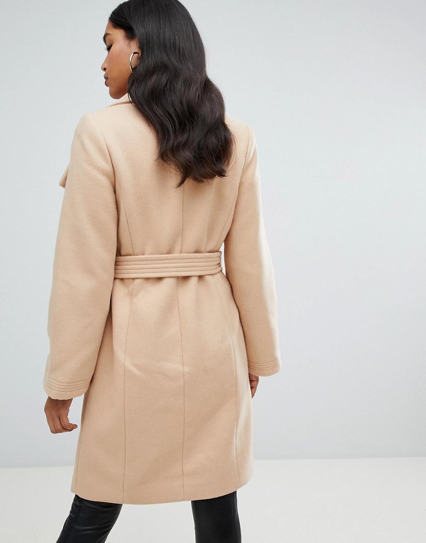 Lipsy Synthetic Wrap Coat In Camel in Tan (Natural) - Lyst