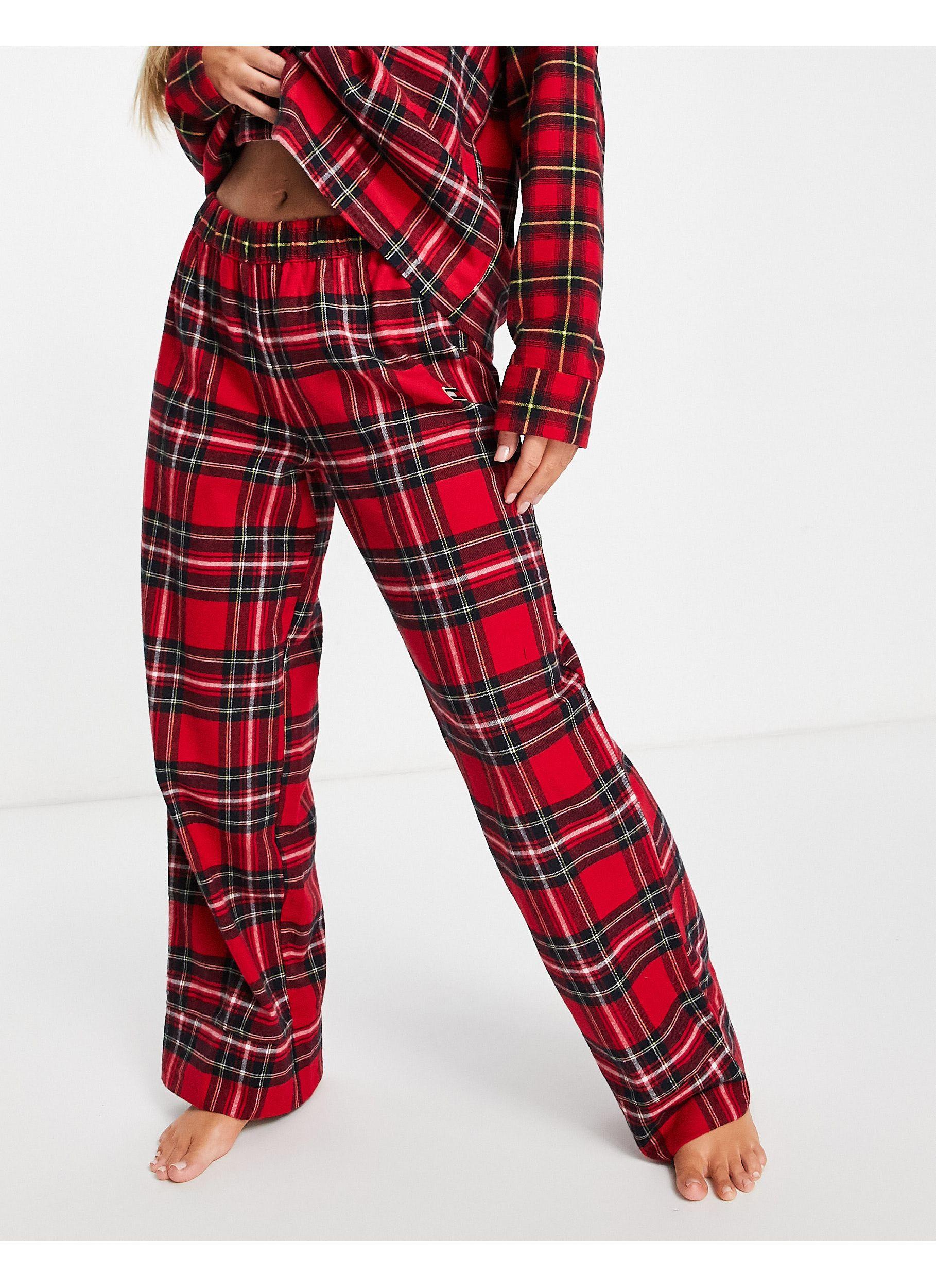 Tommy Hilfiger Tartan-print Cotton Flannel Pyjama Set in Red | Lyst