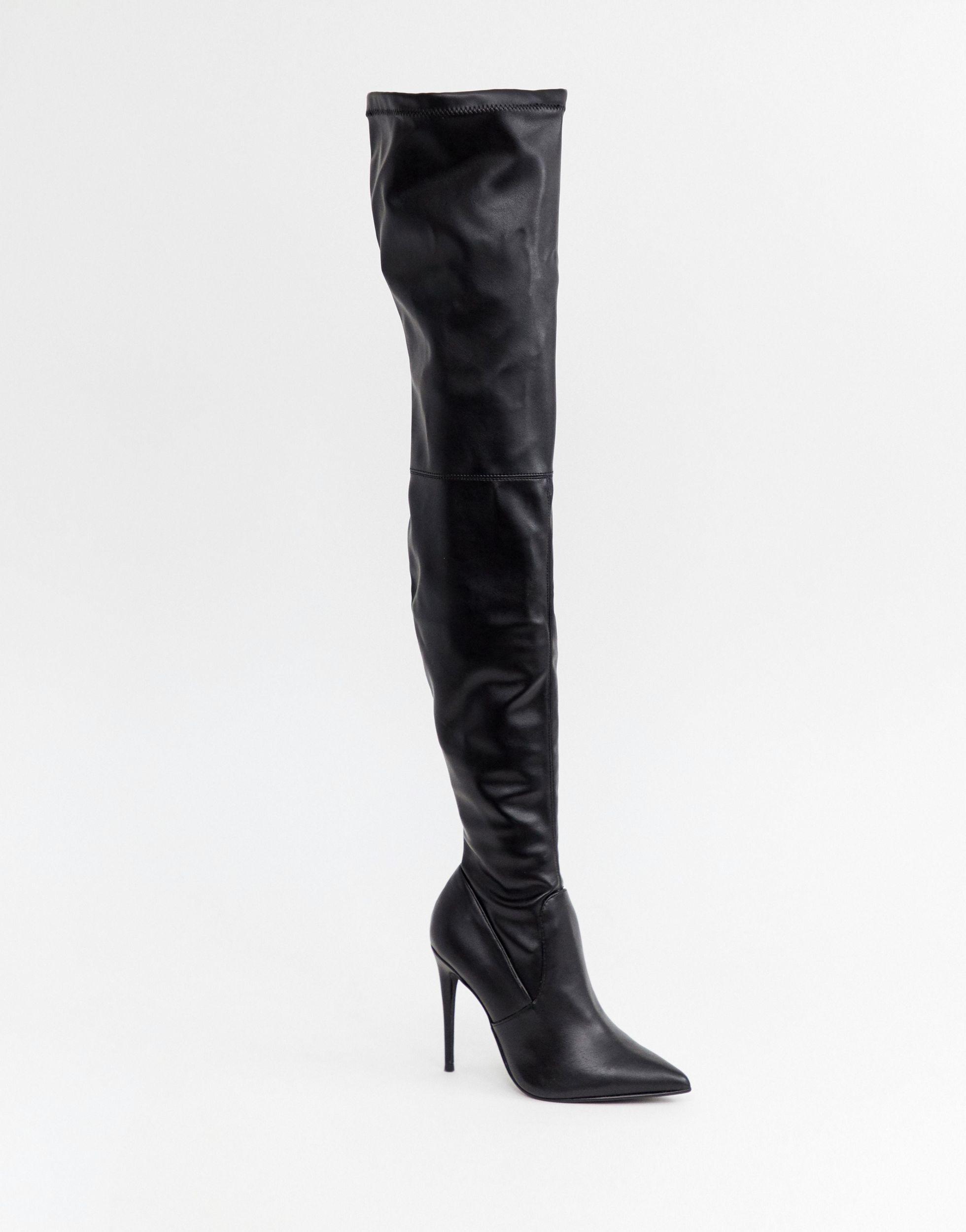 Steve Madden Leather Dominique Black Stretch Over The Knee Heeled Boots ...