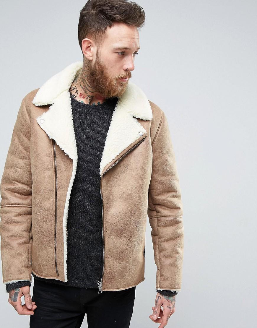 Lyst - Asos Faux Shearling Jacket In Camel in Natural for Men - Save 29%